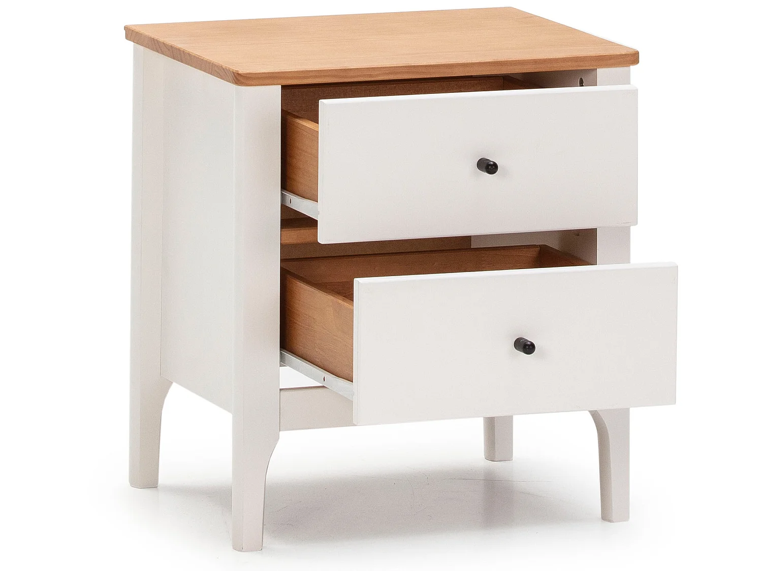 Mesita de Noche Luca 2 cajones Blanco, Madera Maciza