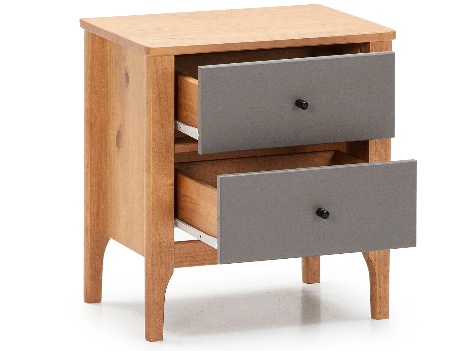 Comodino Luca 2 Cassetti Rovere, Legno Massello, 46 ​​cm (Larghezza) 35 cm (Profondità) 51 cm (Altezza)