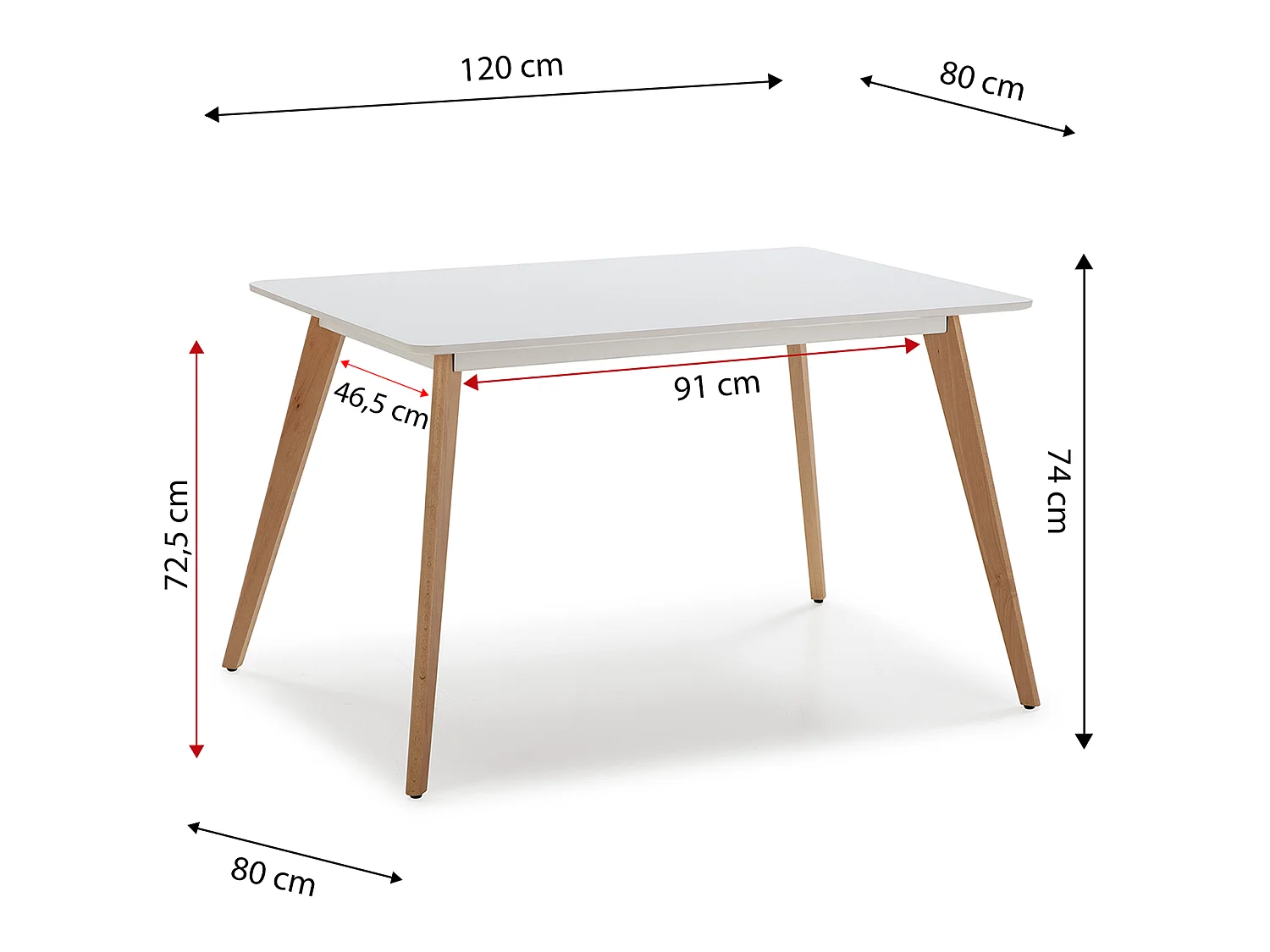 Mesa de comerdor Aroa 120x80 cm Blanco, Patas de Madera de Haya, 120 x 80 cm