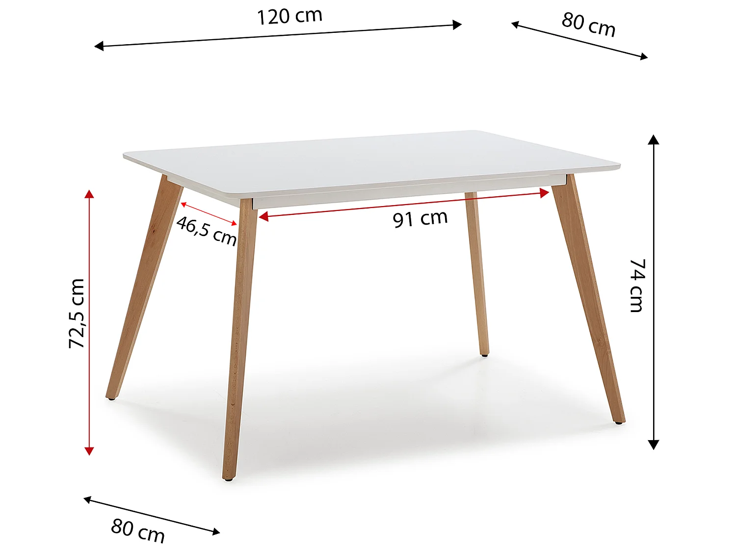 Mesa de comerdor Aroa 120x80 cm Blanco, Patas de Madera de Haya, 120 x 80 cm