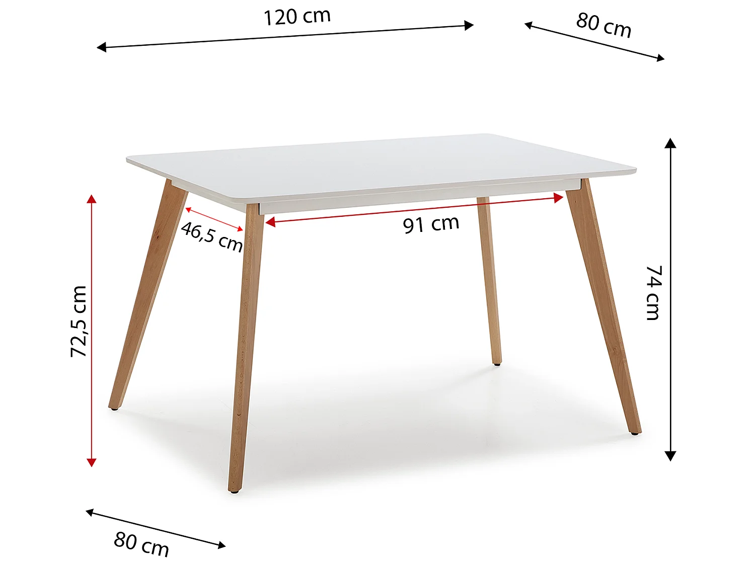 Mesa de comerdor Aroa 120x80 cm Blanco, Patas de Madera de Haya, 120 x 80 cm