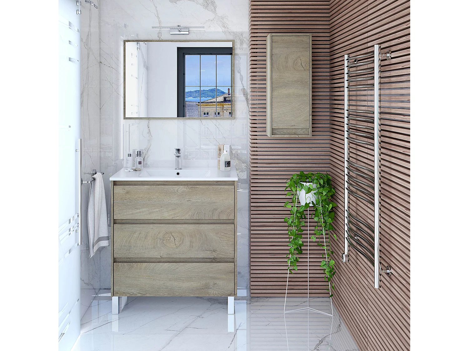 Armario de baño Devin 1 Puerta, Acabado en Color Nordik