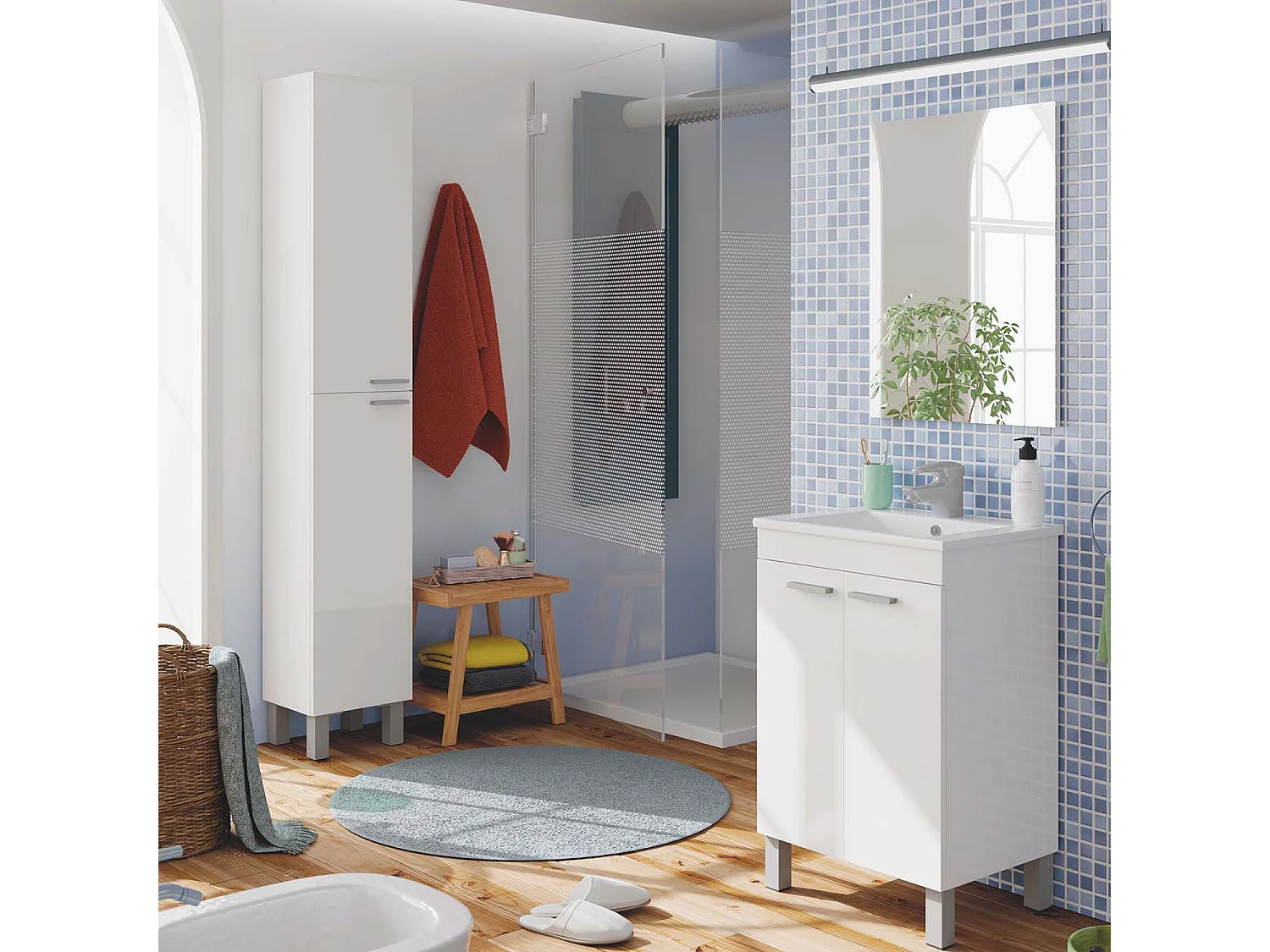 Armario de baño Levis 2 Puertas, Acabado en Color Blanco Brillo