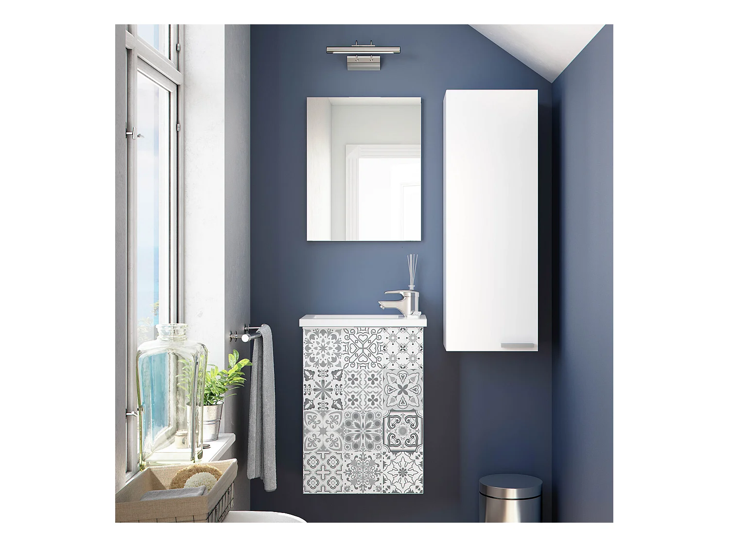 Armario de baño Levis 1 Puerta, Acabado en Color Blanco Brillo