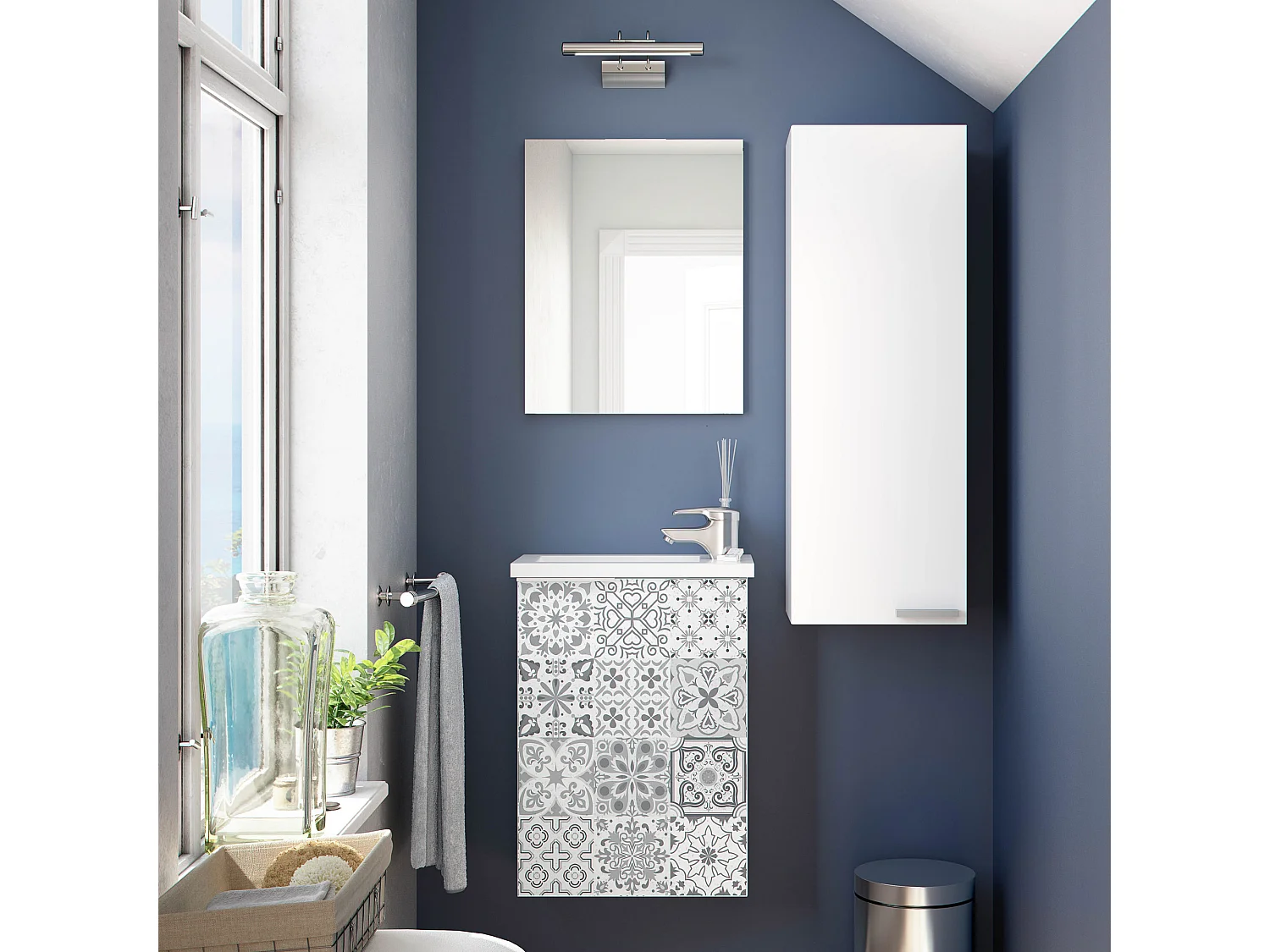 Armario de baño Levis 1 Puerta, Acabado en Color Blanco Brillo