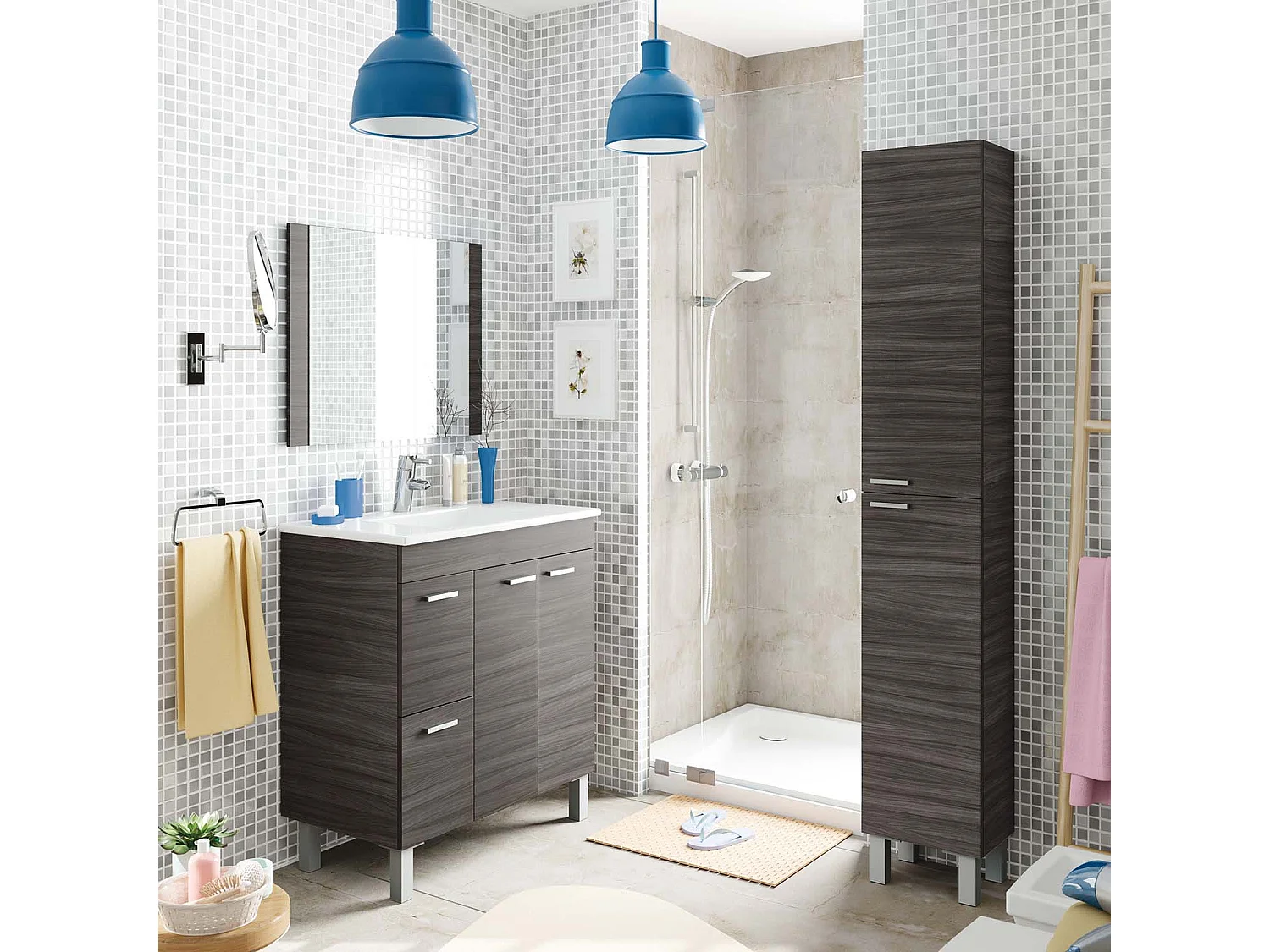 Armario de baño Levis 2 Puertas, Acabado en Color Gris Ceniza