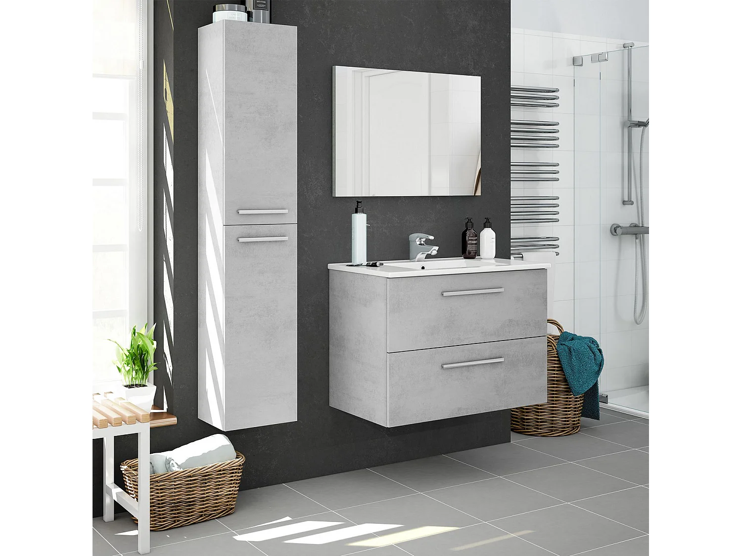 Armario de baño Alise 2 Puertas, Acabado en Color Cemento