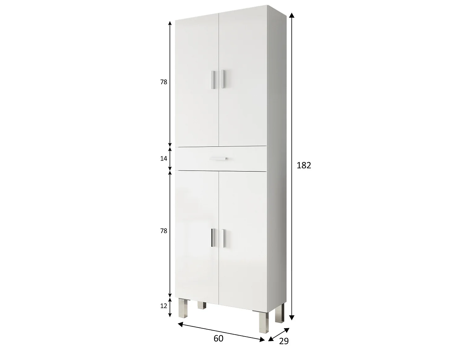 Armario de baño Alan 4 Puertas 1 Cajón, Acabado en Color Blanco Brillo