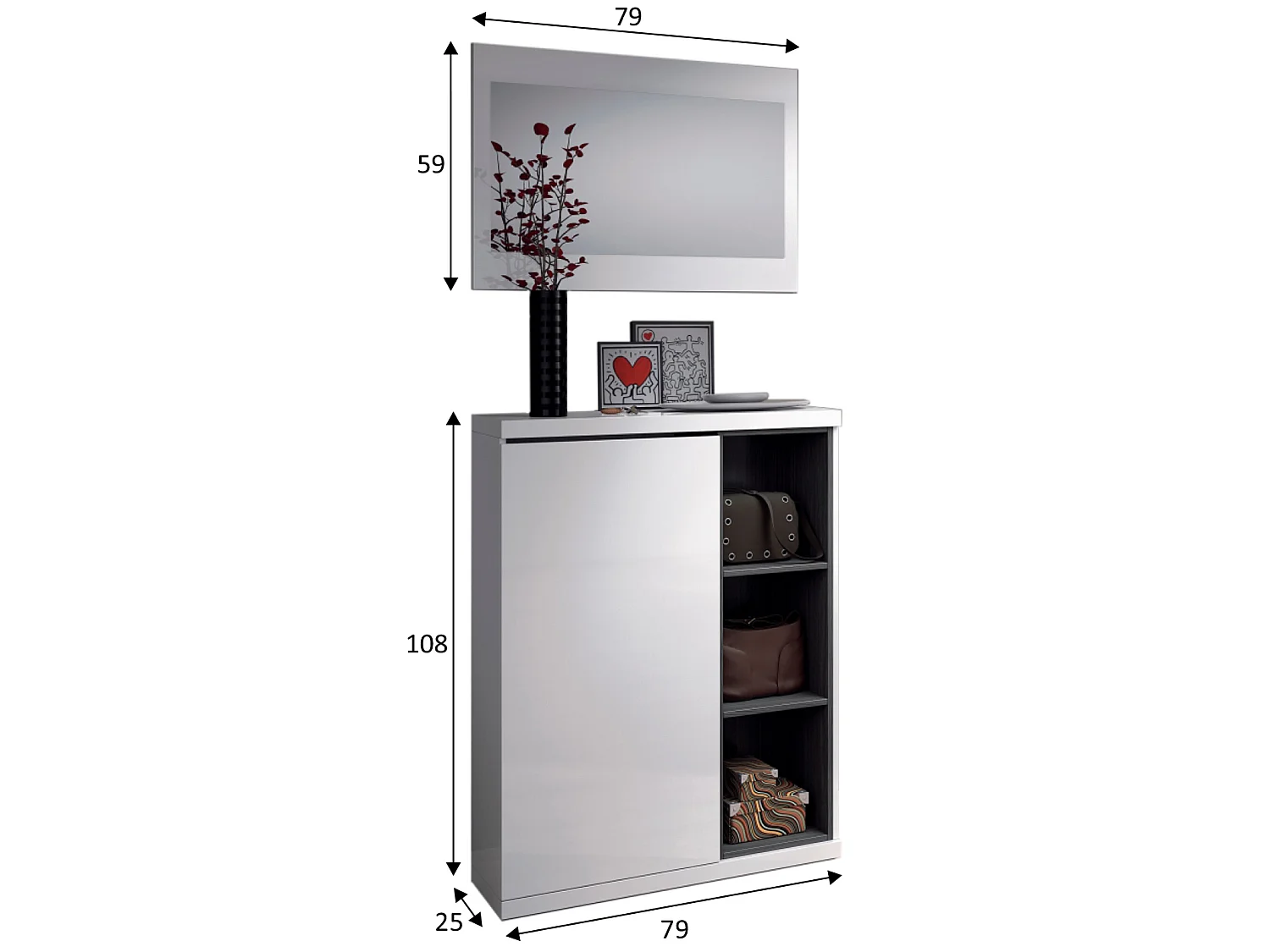 Recibidor Zapatero Mina 1 Puerta y 3 Huecos Color Blanco/Gris, Entrada