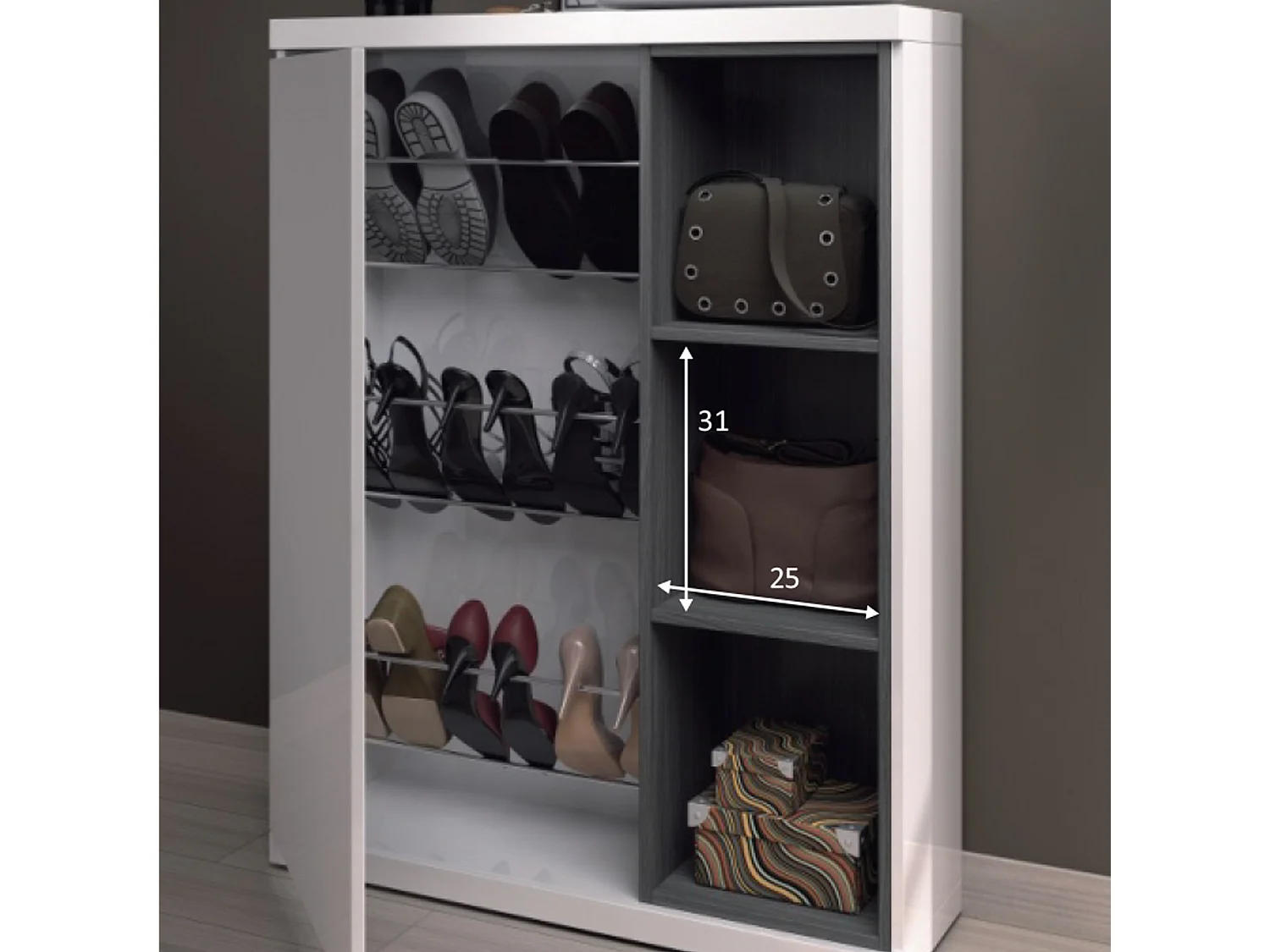 Recibidor Zapatero Mina 1 Puerta y 3 Huecos Color Blanco/Gris, Entrada