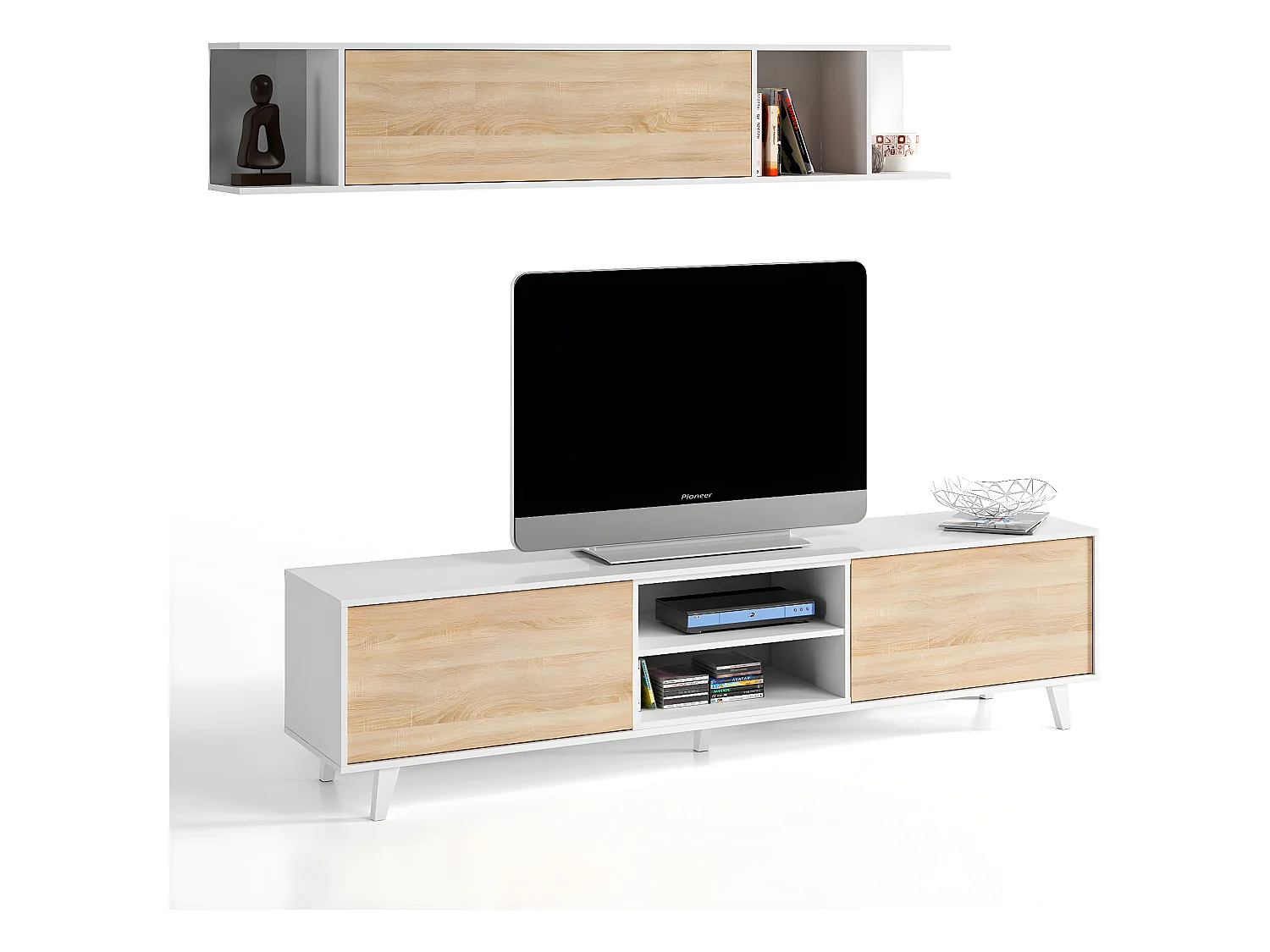 Mueble TV Kira 1 Estante 2 Puertas, Color Roble/Blanco