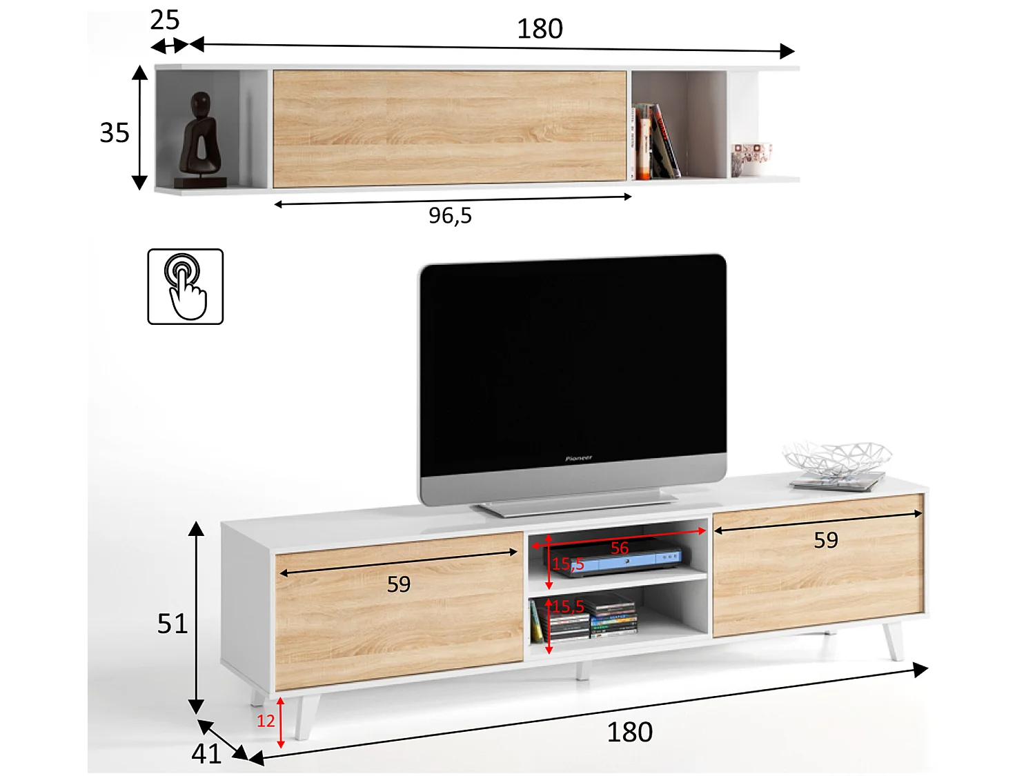 Mueble TV Kira 1 Estante 2 Puertas, Color Roble/Blanco