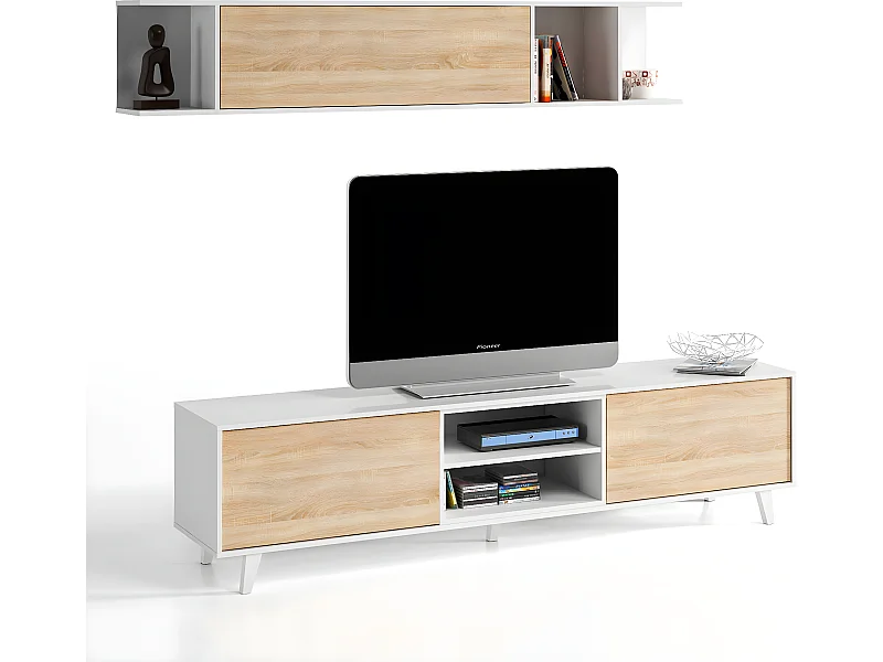 Mueble TV Kira 1 Estante 2 Puertas, Color Roble/Blanco