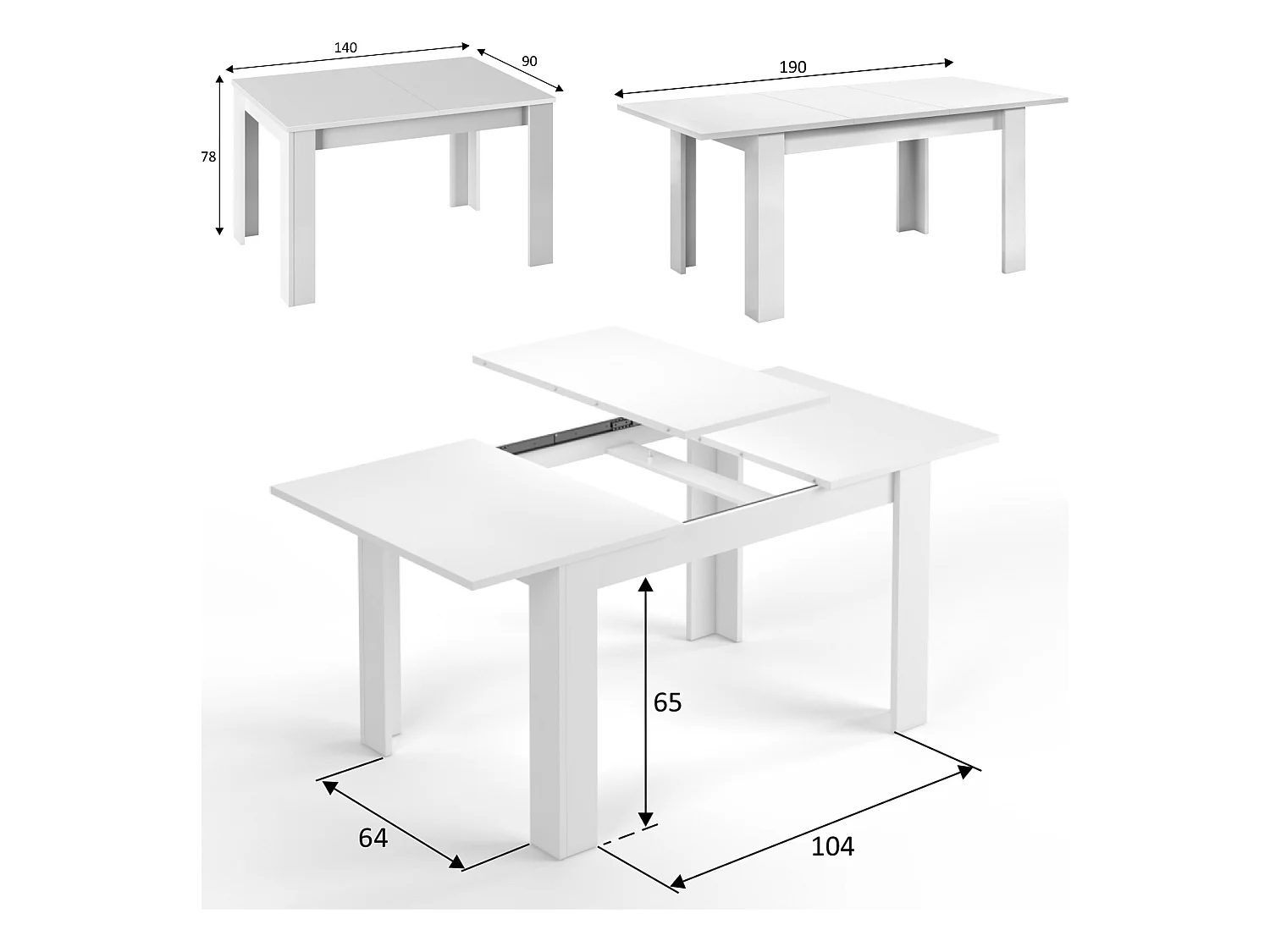 Mesa Extensible Fani Color Blanco, 140/190 (Ancho) 90 (Profundo) 78 (Altura) cm