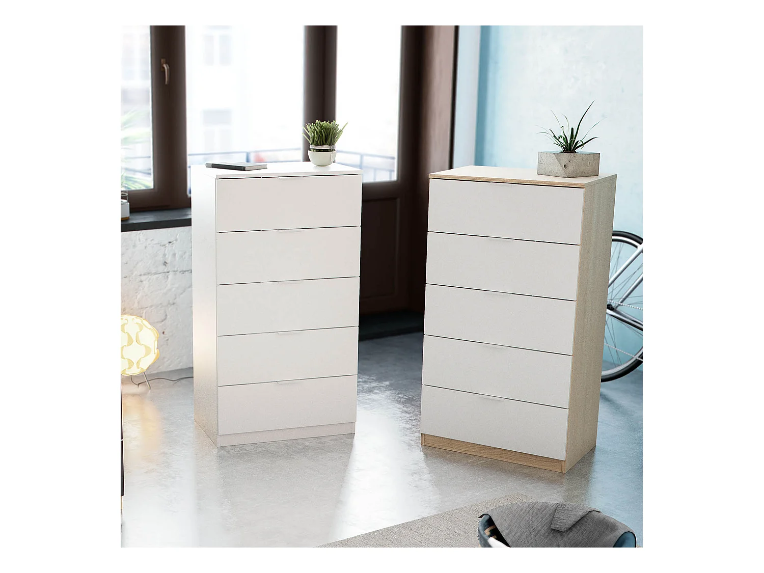 Cómoda 5 cajones Nilo Color Blanco, 60 cm (Ancho) 40 cm (Profundo) 110 cm (Altura)