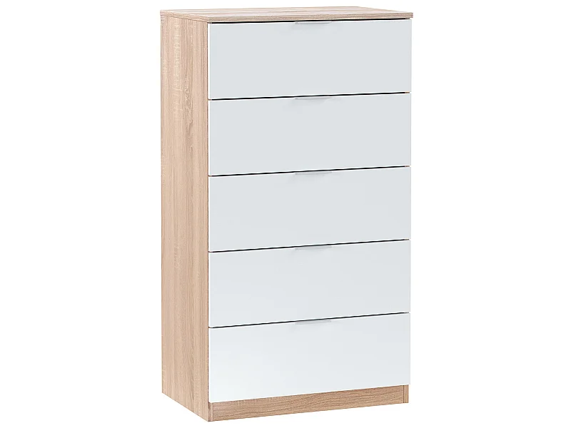 Cómoda 5 cajones Nilo Color Roble/Blanco, 60 cm (Ancho) 40 cm (Profundo) 110 cm (Altura)