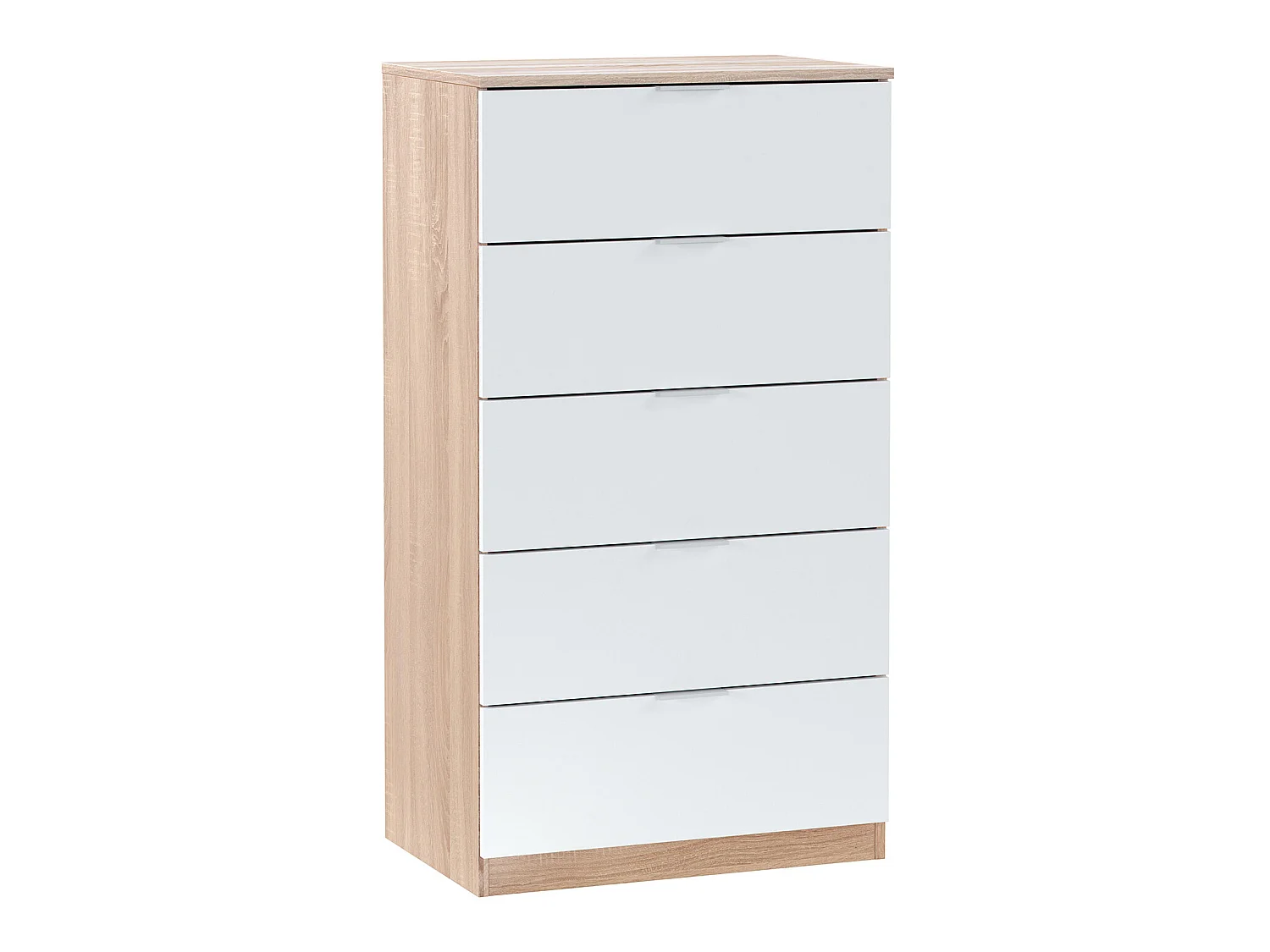 Cómoda 5 cajones Nilo Color Roble/Blanco, 60 cm (Ancho) 40 cm (Profundo) 110 cm (Altura)