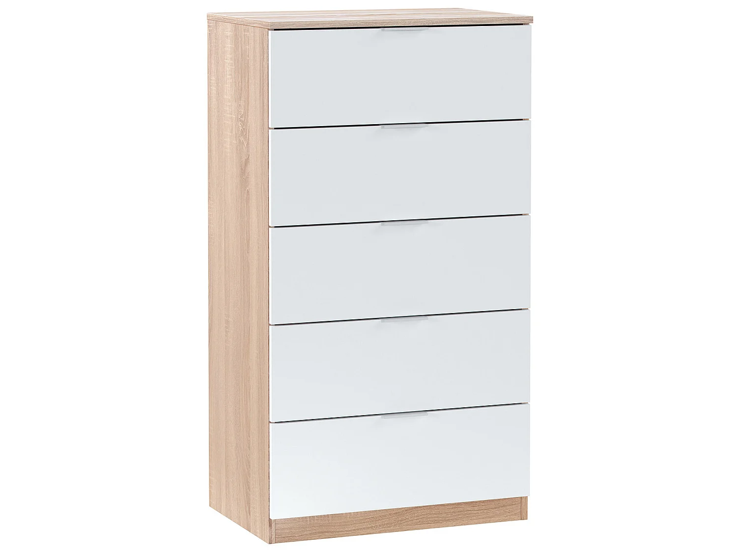Cómoda 5 cajones Nilo Color Roble/Blanco, 60 cm (Ancho) 40 cm (Profundo) 110 cm (Altura)