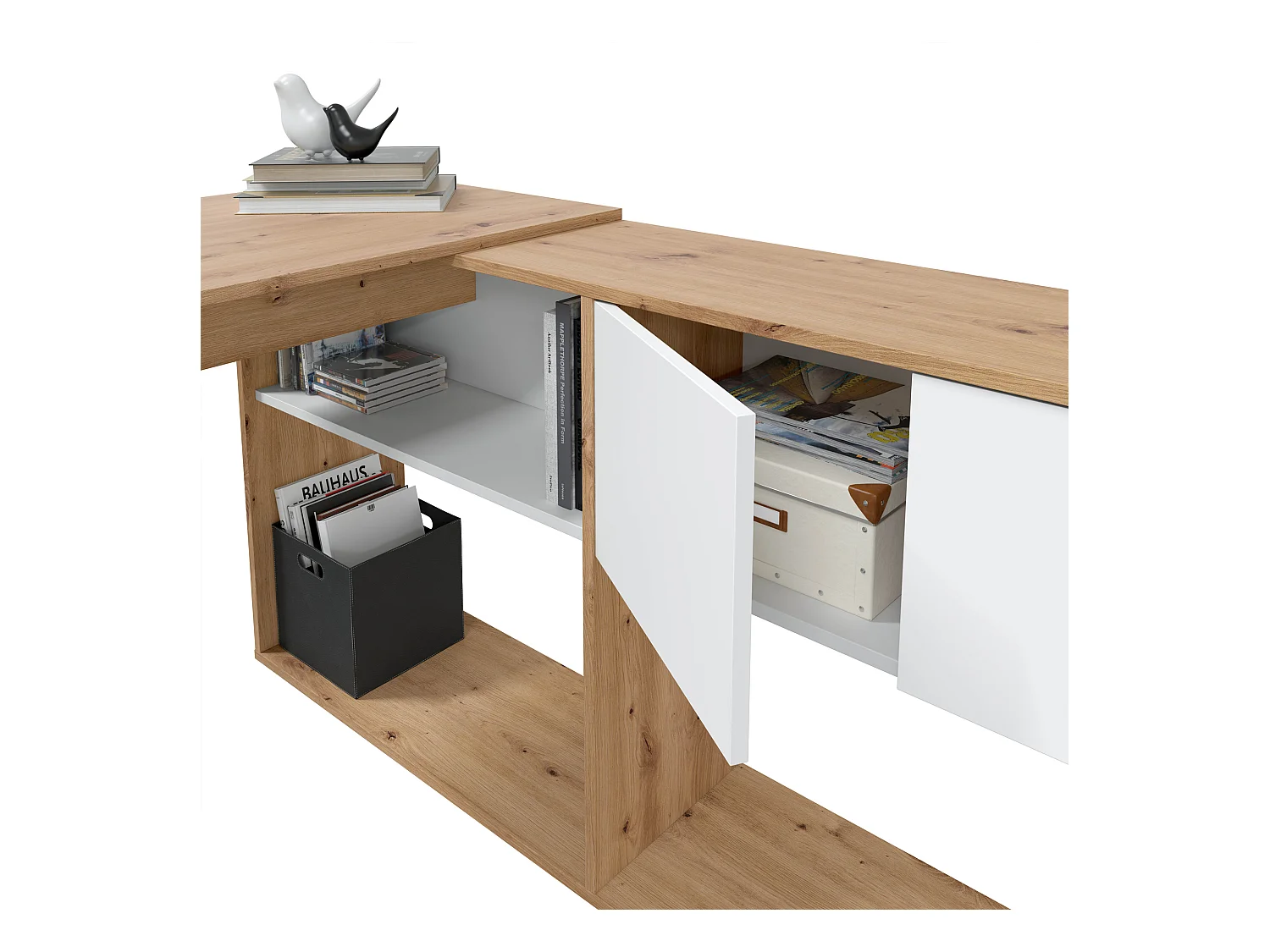 Mesa de escritorio Beja modular 2 puertas 2 huecos, madera/blanco, 108 cm