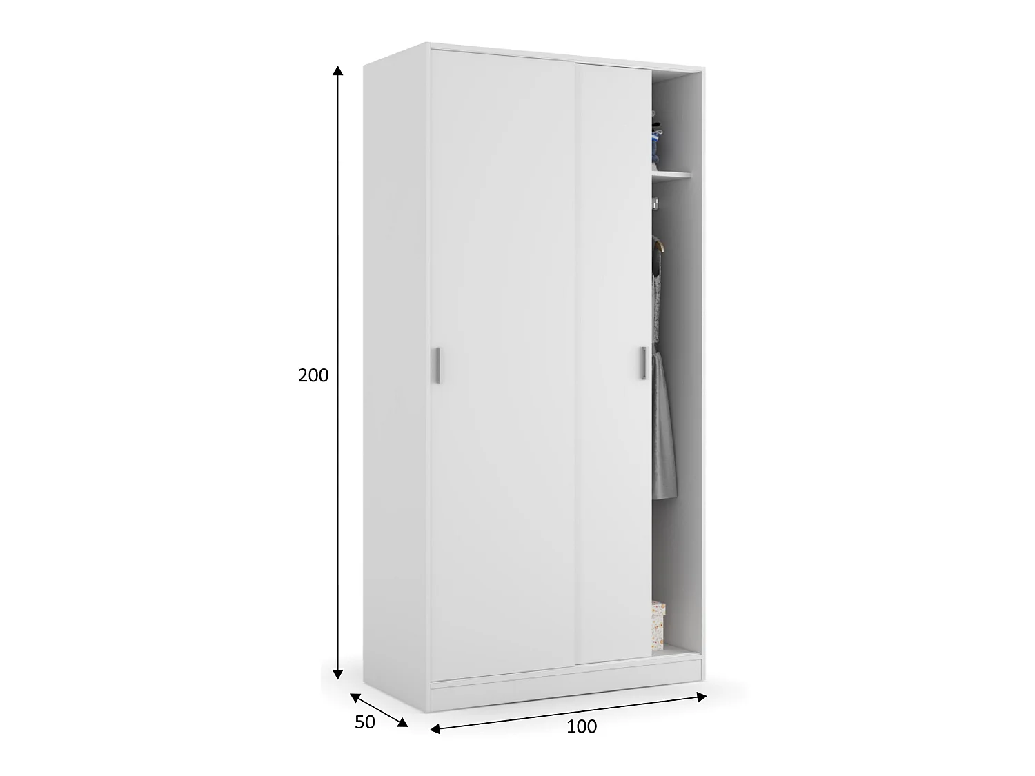 Armario ropero Madrid 2 Puertas correderas Color Blanco 100 cm Ancho 50 cm Profundo 200 cm Alto