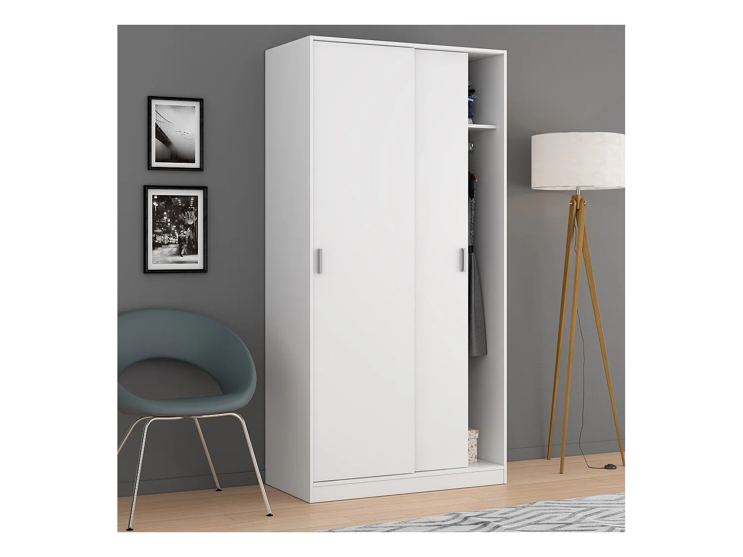 Armario ropero Madrid 2 Puertas correderas Color Blanco 100 cm Ancho 50 cm Profundo 200 cm Alto