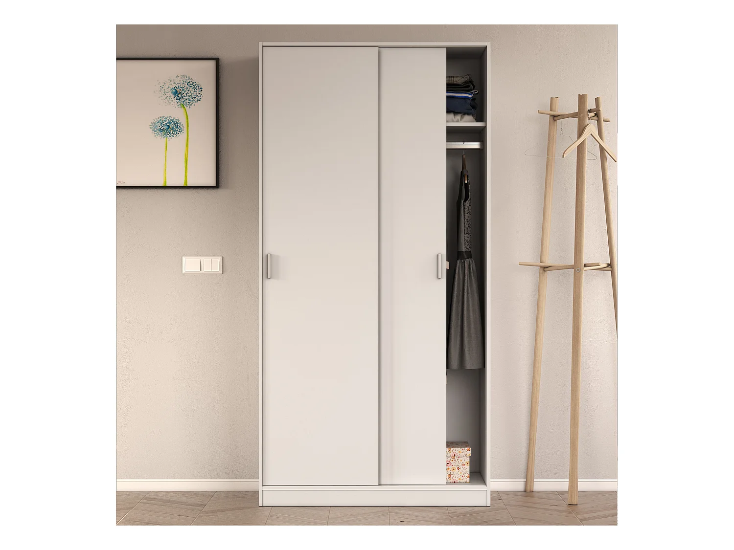 Armario ropero Madrid 2 Puertas correderas Color Blanco 100 cm Ancho 50 cm Profundo 200 cm Alto