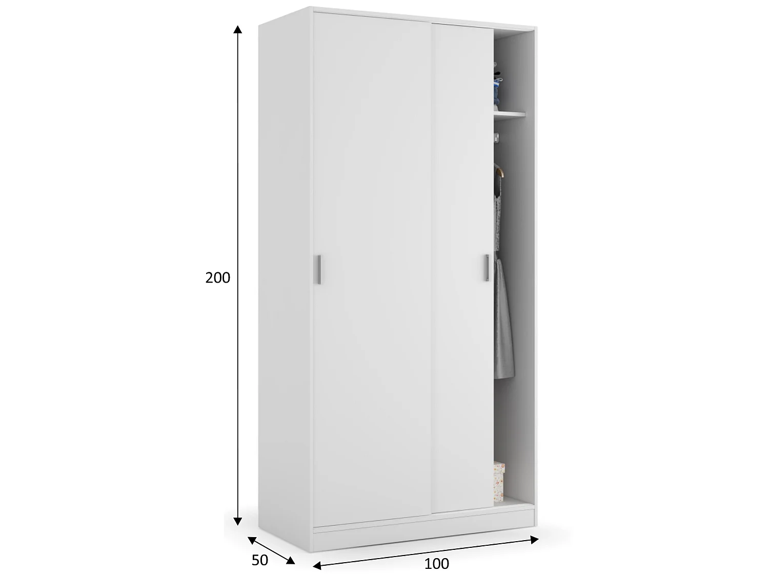 Armario ropero Madrid 2 Puertas correderas Color Blanco 100 cm Ancho 50 cm Profundo 200 cm Alto