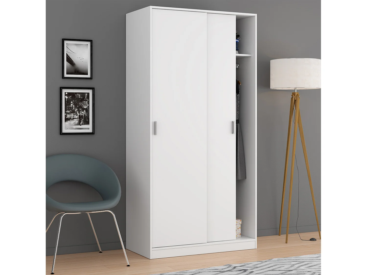 Armario ropero Madrid 2 Puertas correderas Color Blanco 100 cm Ancho 50 cm Profundo 200 cm Alto