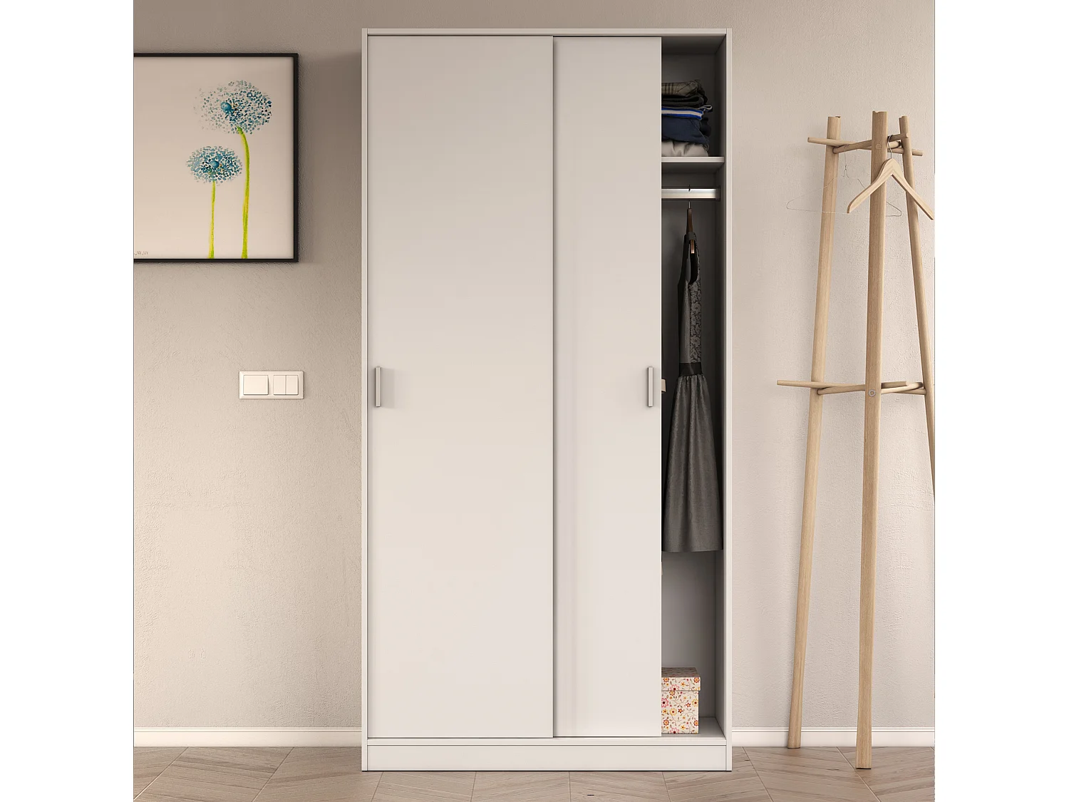 Armario ropero Madrid 2 Puertas correderas Color Blanco 100 cm Ancho 50 cm Profundo 200 cm Alto