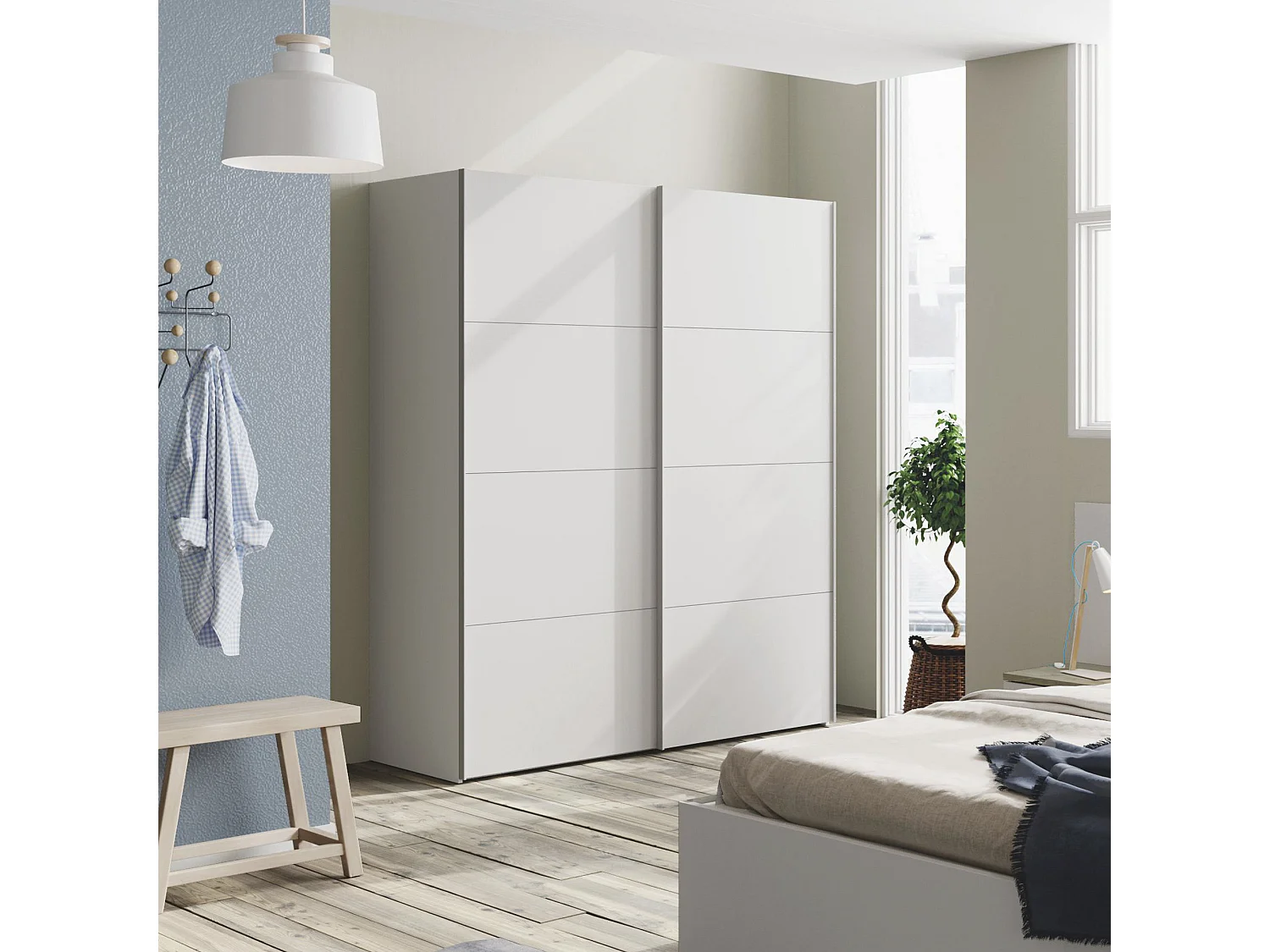 Armario ropero Aline 2 Puertas correderas Color Blanco, 150 cm Ancho 60 cm Profundo 200 cm Alto