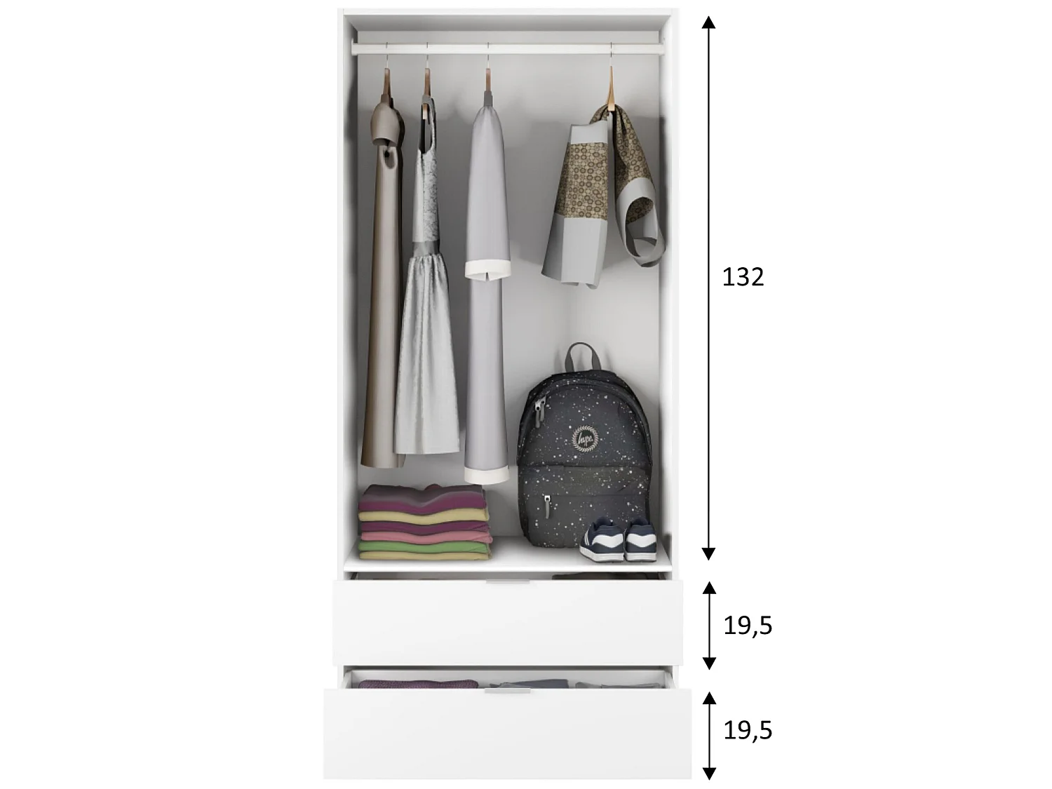 Armario ropero Nico 2 Puertas y 2 Cajones Color Blanco, 81 cm Ancho 52 cm Profundo 180 cm Alto