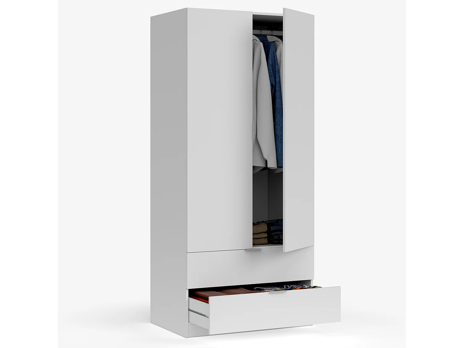 Armario ropero Nico 2 Puertas y 2 Cajones Color Blanco, 81 cm Ancho 52 cm Profundo 180 cm Alto