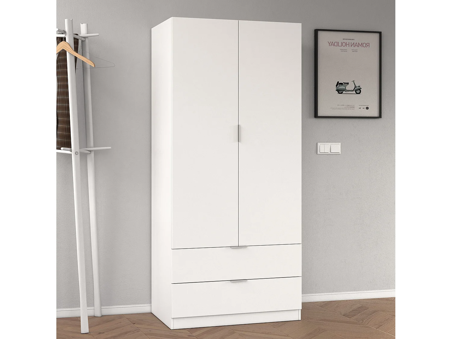 Armario ropero Nico 2 Puertas y 2 Cajones Color Blanco, 81 cm Ancho 52 cm Profundo 180 cm Alto