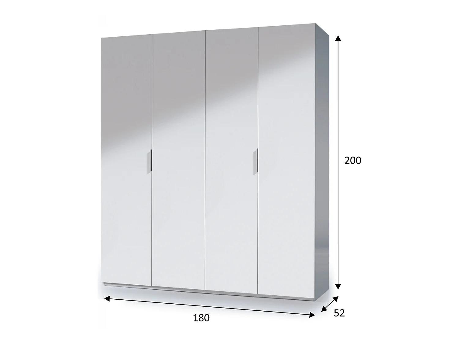 Armario ropero Madrid 4 Puertas Color Blanco Brillo, 180 cm Ancho 52 cm Profundo 200 cm Alto
