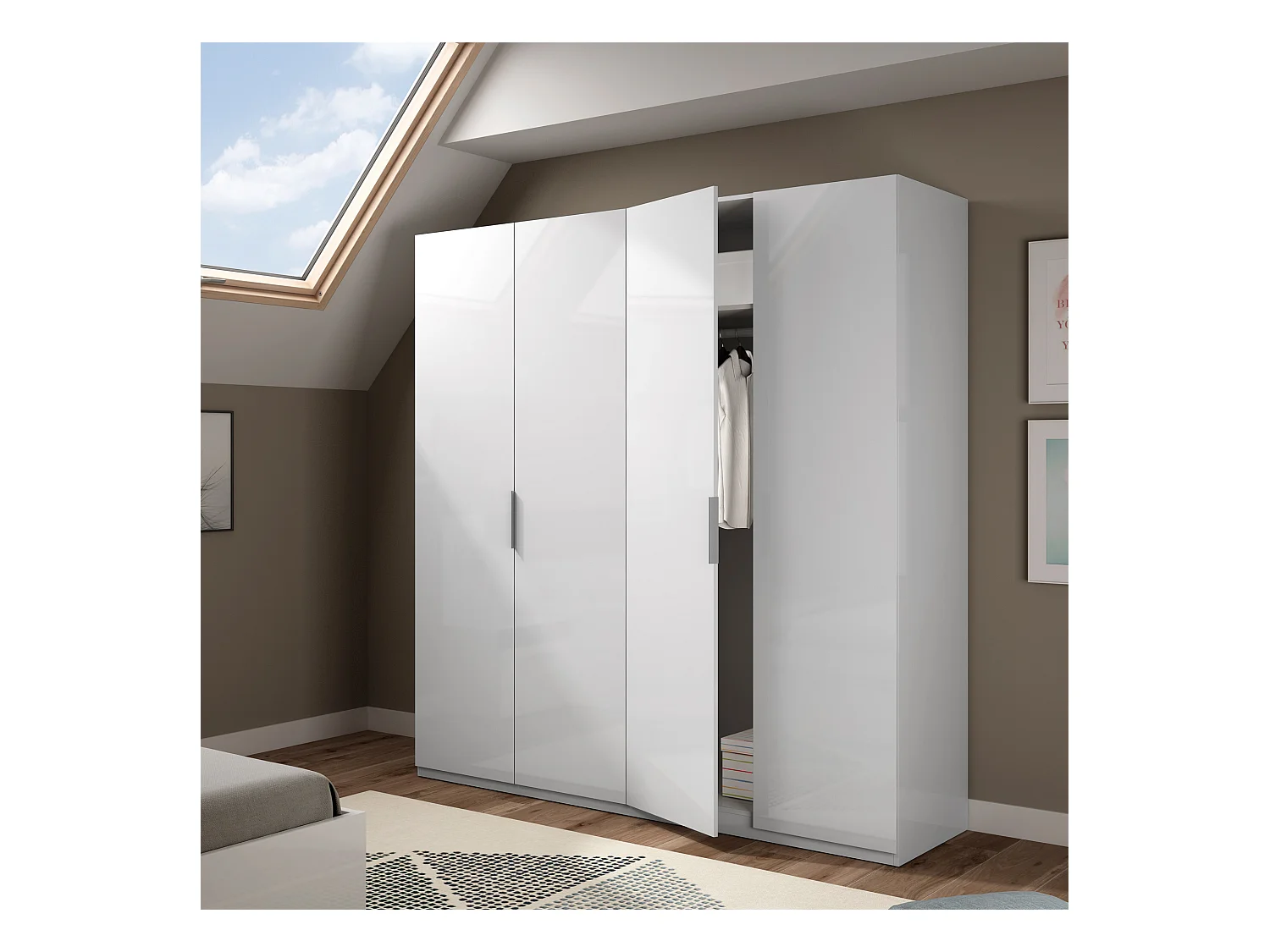 Armario ropero Madrid 4 Puertas Color Blanco Brillo, 180 cm Ancho 52 cm Profundo 200 cm Alto