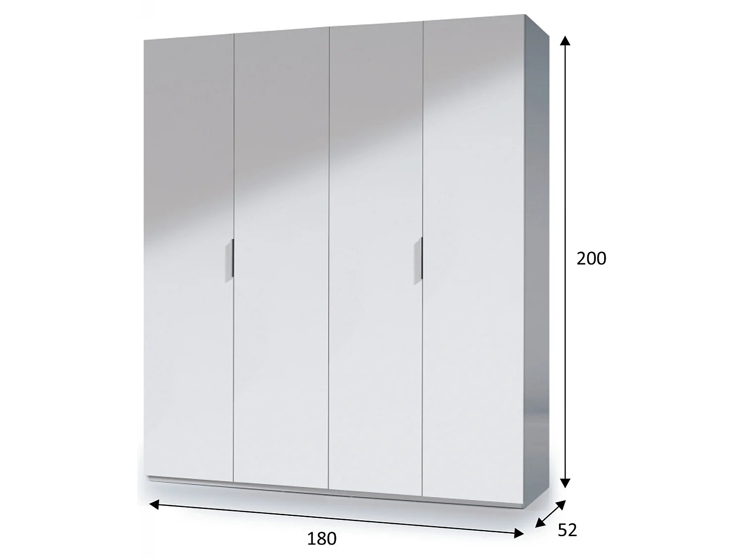 Armario ropero Madrid 4 Puertas Color Blanco Brillo, 180 cm Ancho 52 cm Profundo 200 cm Alto