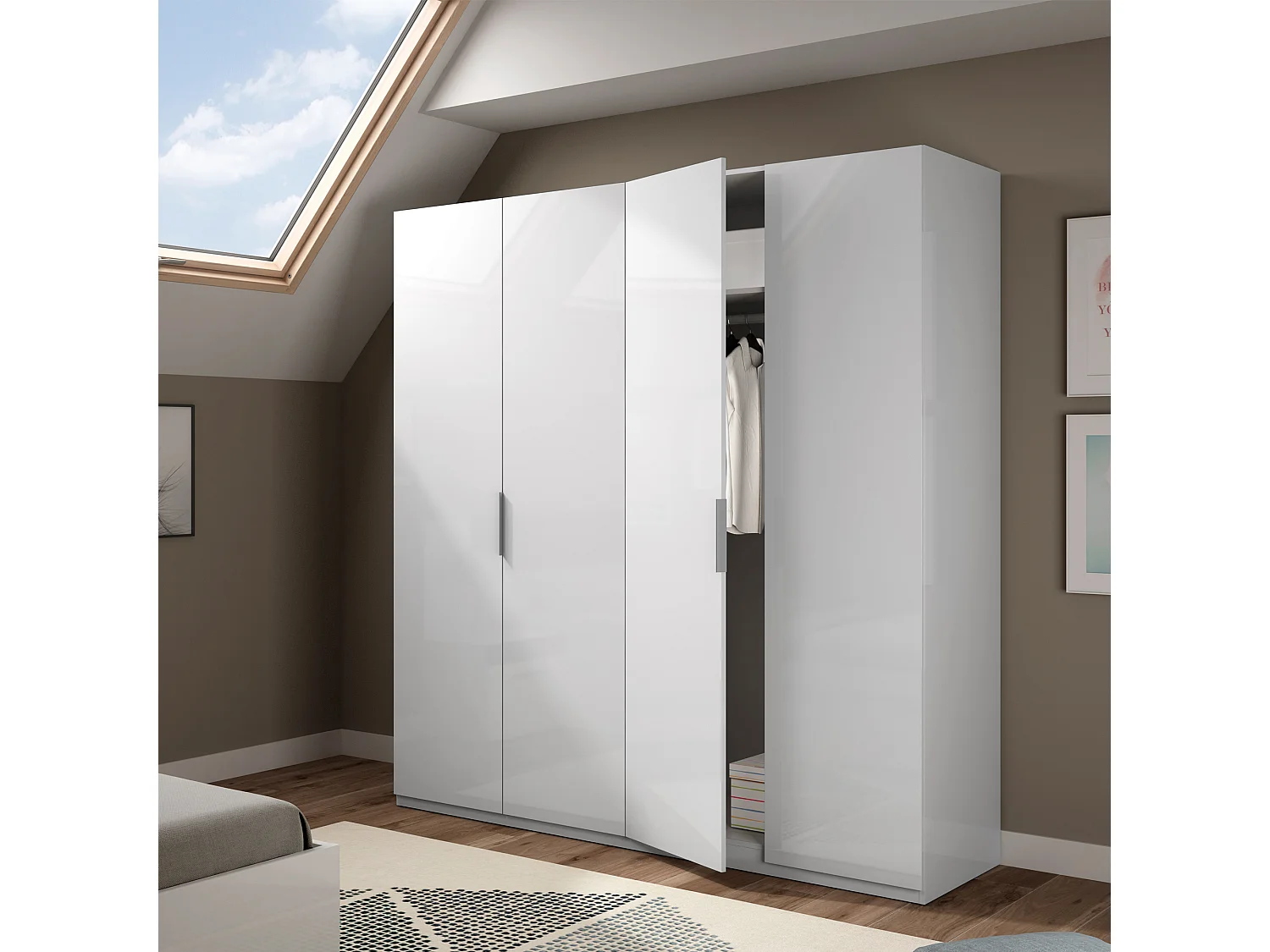 Armario ropero Madrid 4 Puertas Color Blanco Brillo, 180 cm Ancho 52 cm Profundo 200 cm Alto