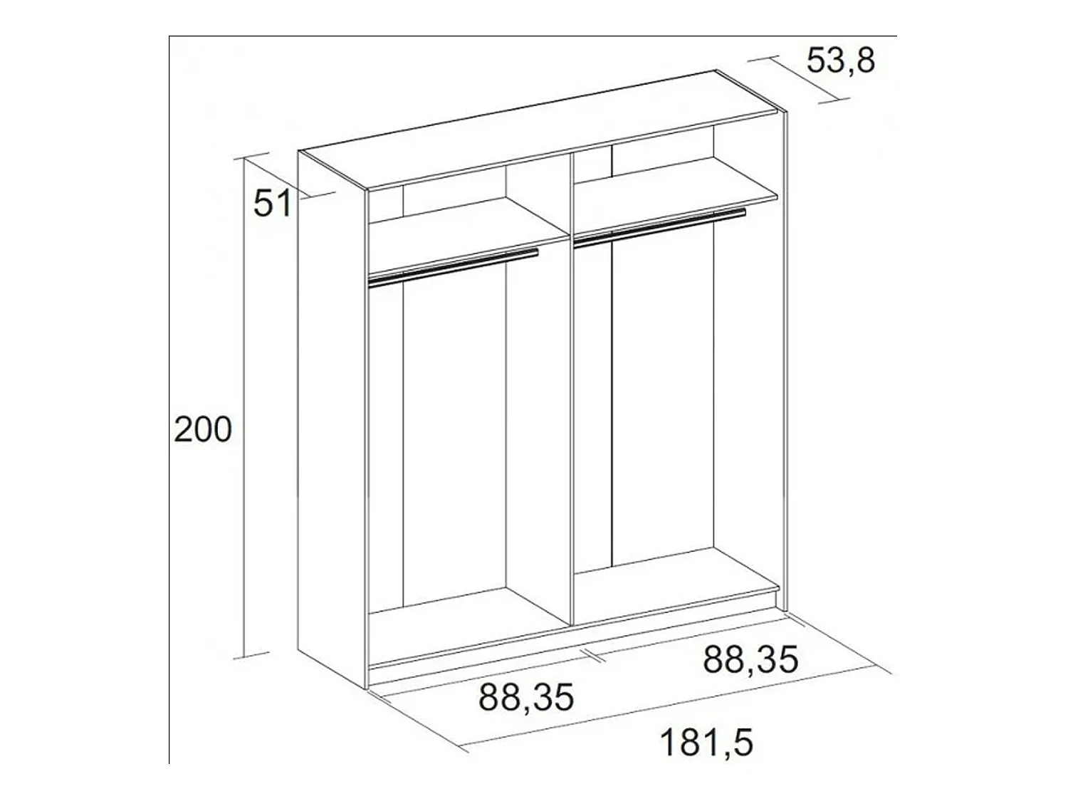 Armario ropero Senia 2 Puertas correderas Color Sable, 181,5 Ancho 53,8 Profundo 200 Alto