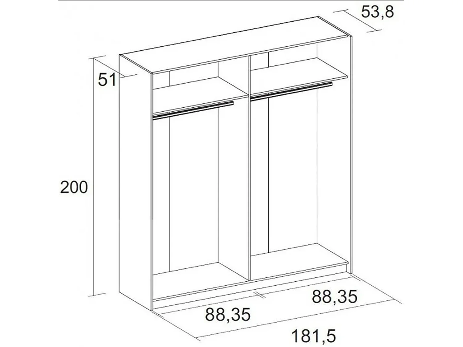 Armario ropero Senia 2 Puertas correderas Color Sable, 181,5 Ancho 53,8 Profundo 200 Alto