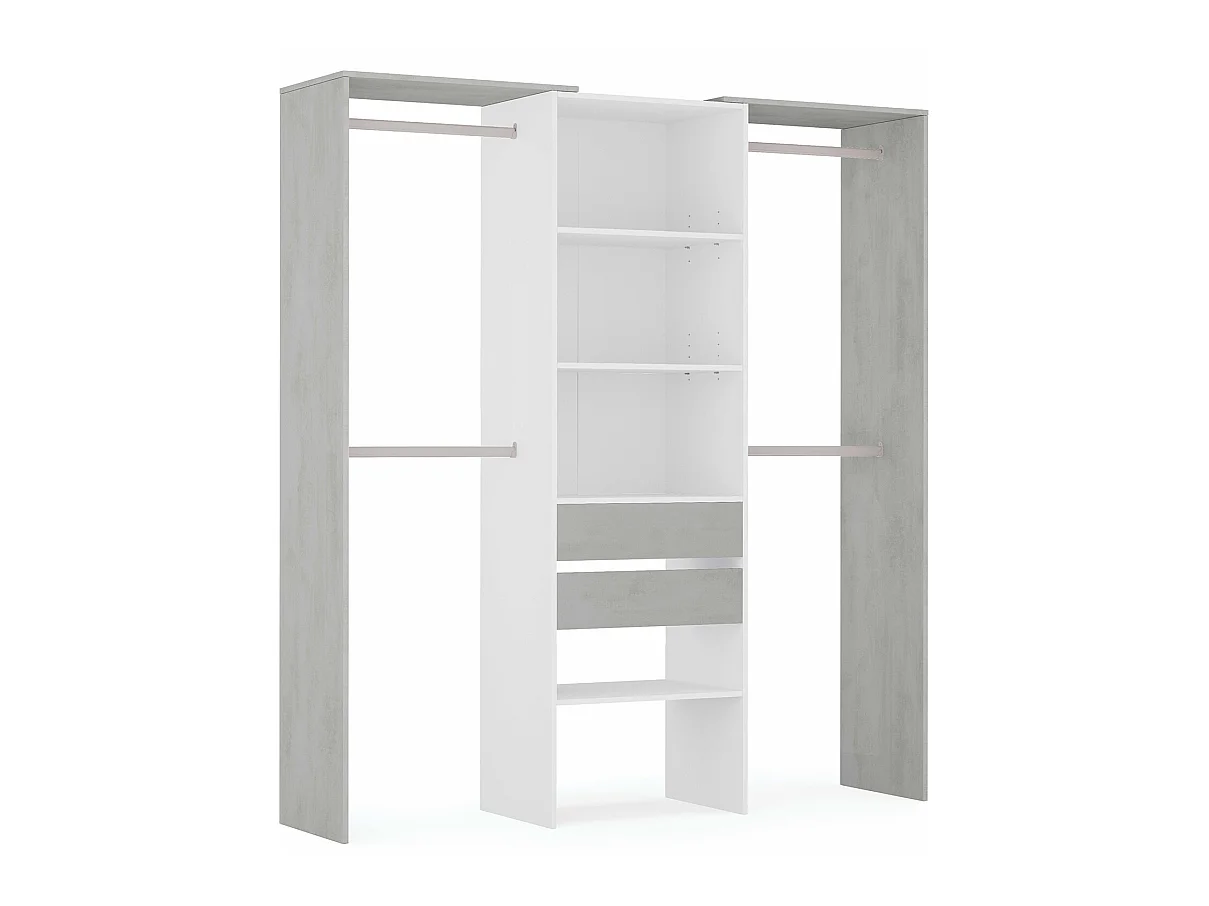 Armario vestidor Mayo 2 cajones, blanco y gris, 179 cm Ancho