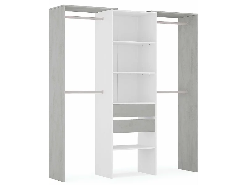 Armario vestidor Mayo 2 cajones, blanco y gris, 179 cm Ancho