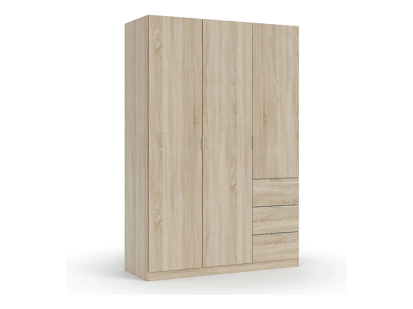 Armario ropero Reus 3 Puertas y 3 Cajones Color Roble, 135 cm Ancho 52 cm Profundo 200 cm Alto