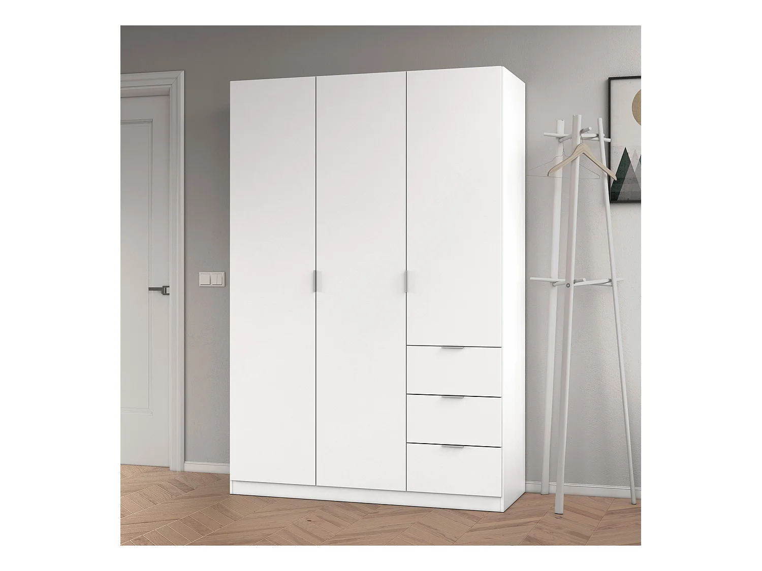 Armario ropero Reus 3 Puertas y 3 Cajones Color Blanco, 135 cm Ancho 52 cm Profundo 200 cm Alto