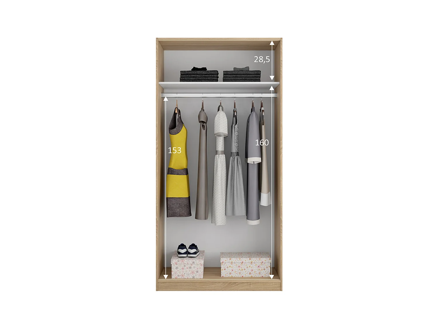 Armario ropero Madrid 2 Puertas correderas Color Roble, 100 cm Ancho 50 cm Profundo 200 cm Alto