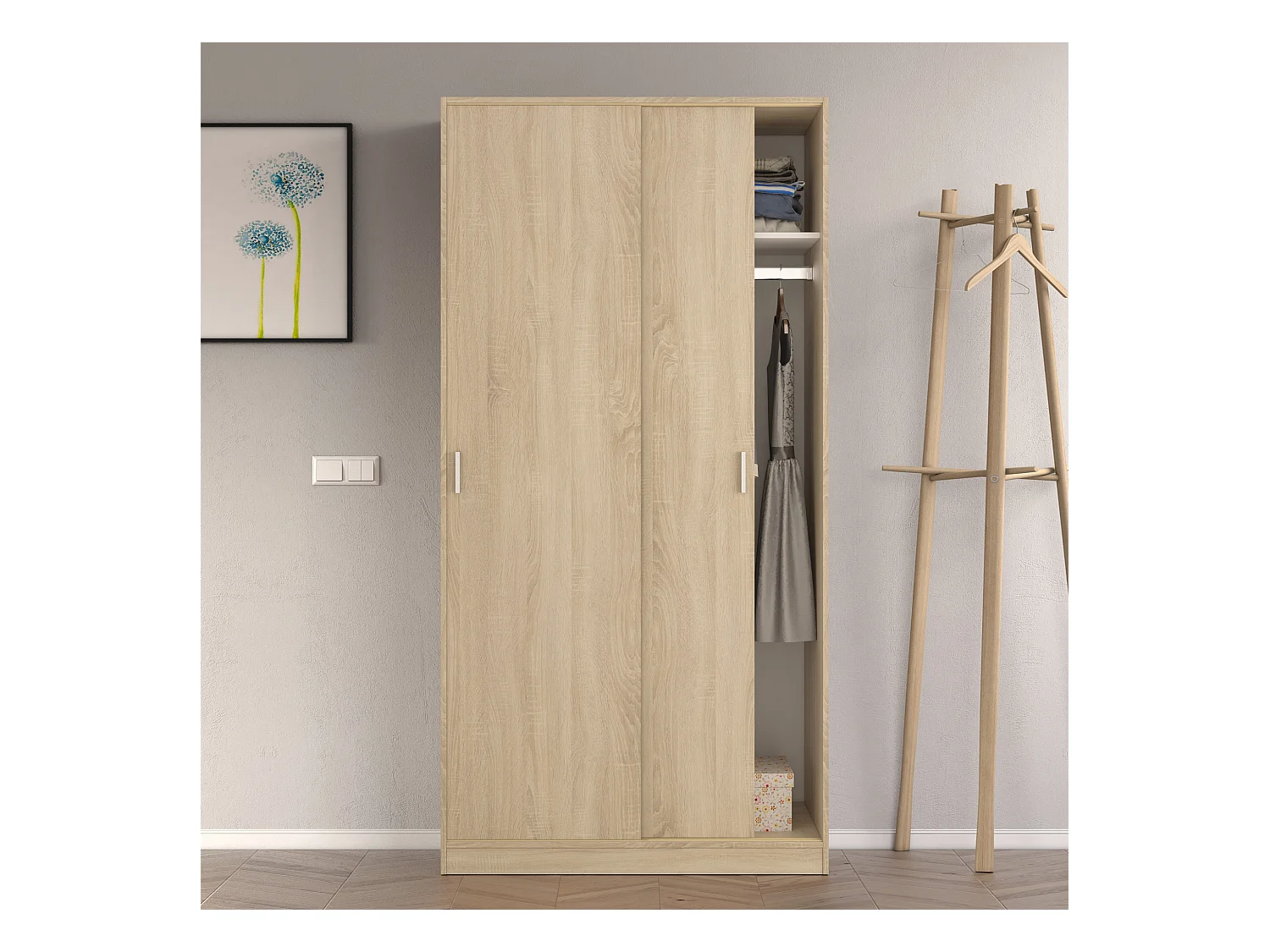 Armario ropero Madrid 2 Puertas correderas Color Roble, 100 cm Ancho 50 cm Profundo 200 cm Alto