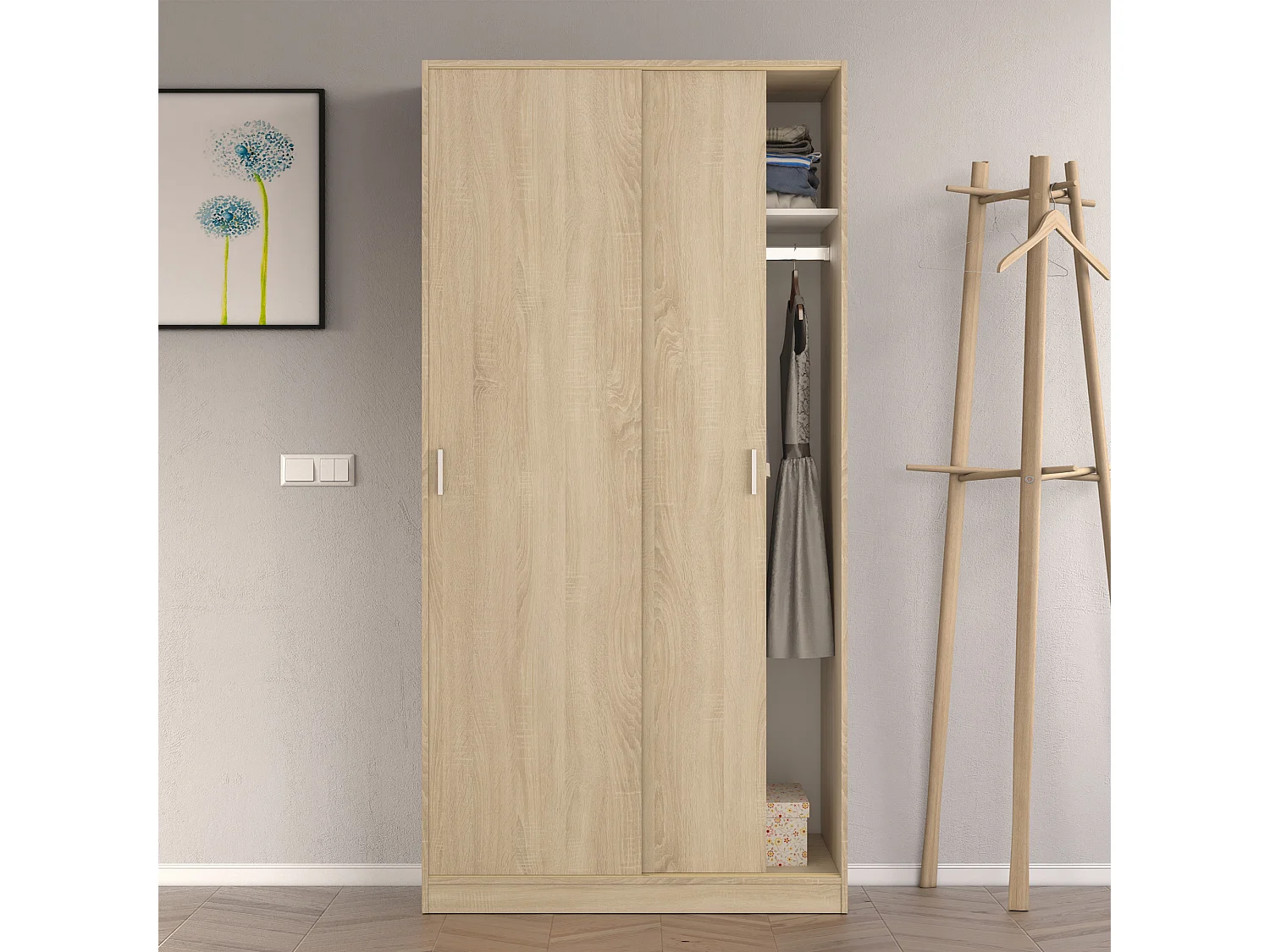 Armario ropero Madrid 2 Puertas correderas Color Roble, 100 cm Ancho 50 cm Profundo 200 cm Alto