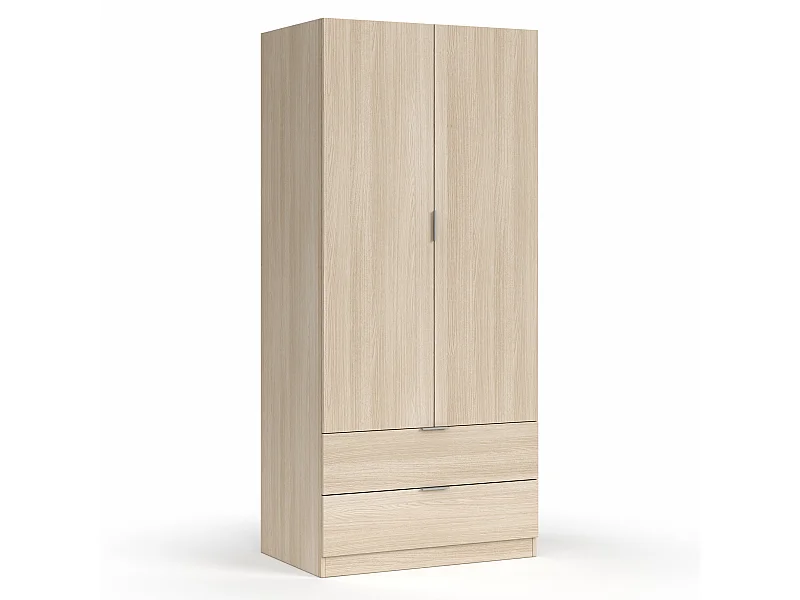 Armario ropero Nico 2 Puertas y 2 Cajones Color Roble, 81 cm Ancho 52 cm Profundo 180 cm Alto