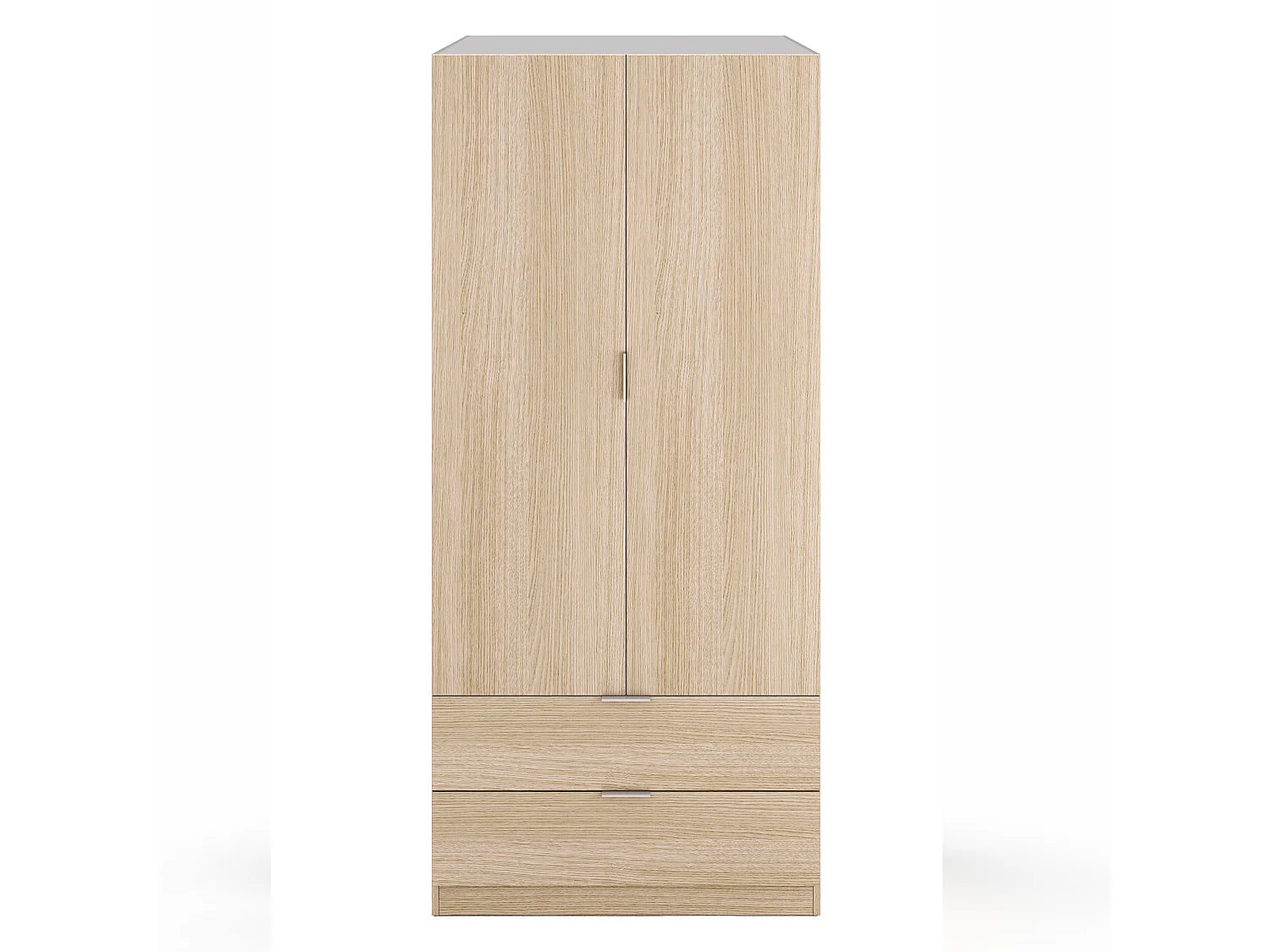 Armario ropero Nico 2 Puertas y 2 Cajones Color Roble, 81 cm Ancho 52 cm Profundo 180 cm Alto