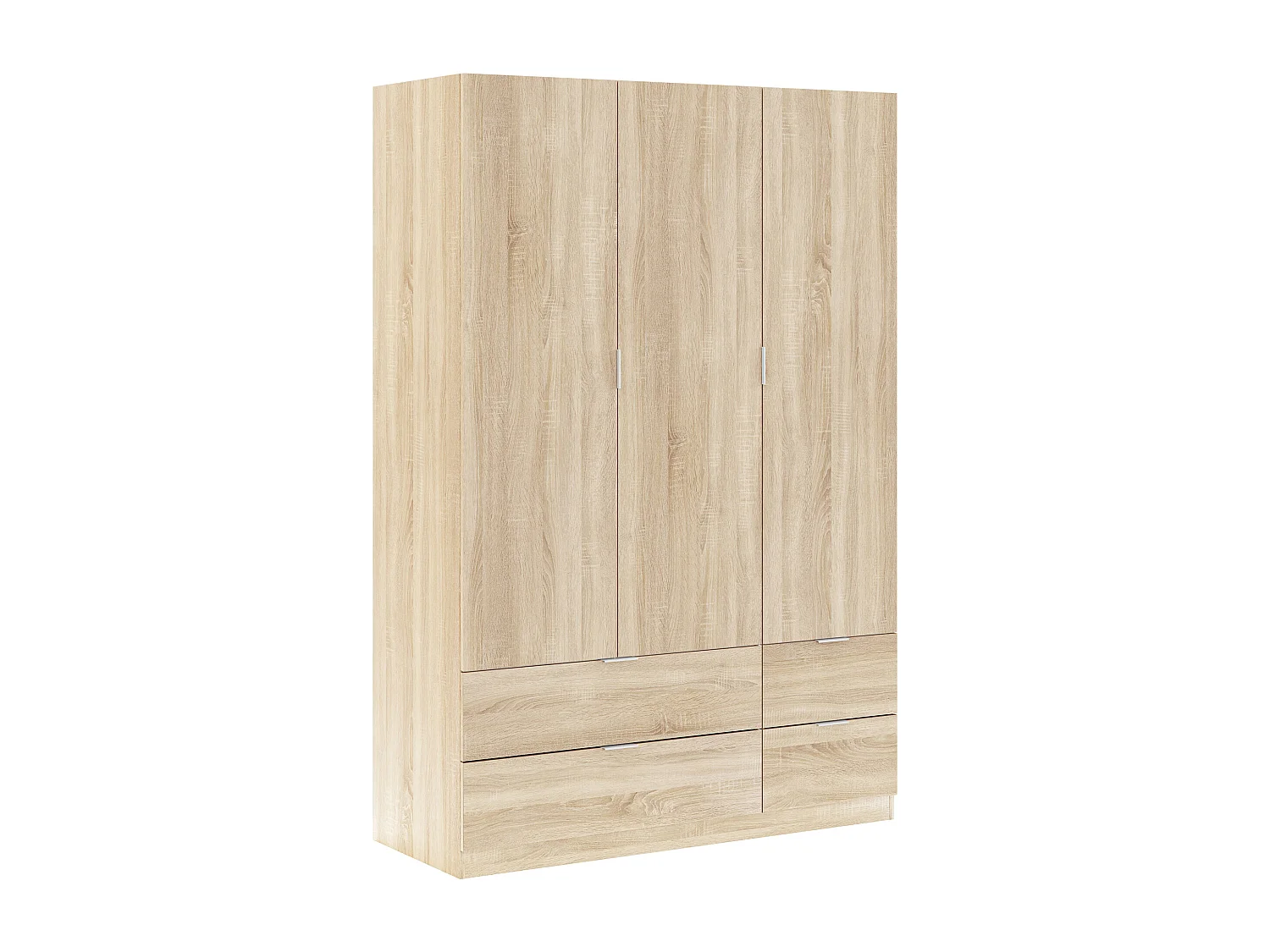 Armario ropero Reus 3 Puertas y 4 Cajones Color Roble, 135 cm Ancho 52 cm Profundo 200 cm Alto
