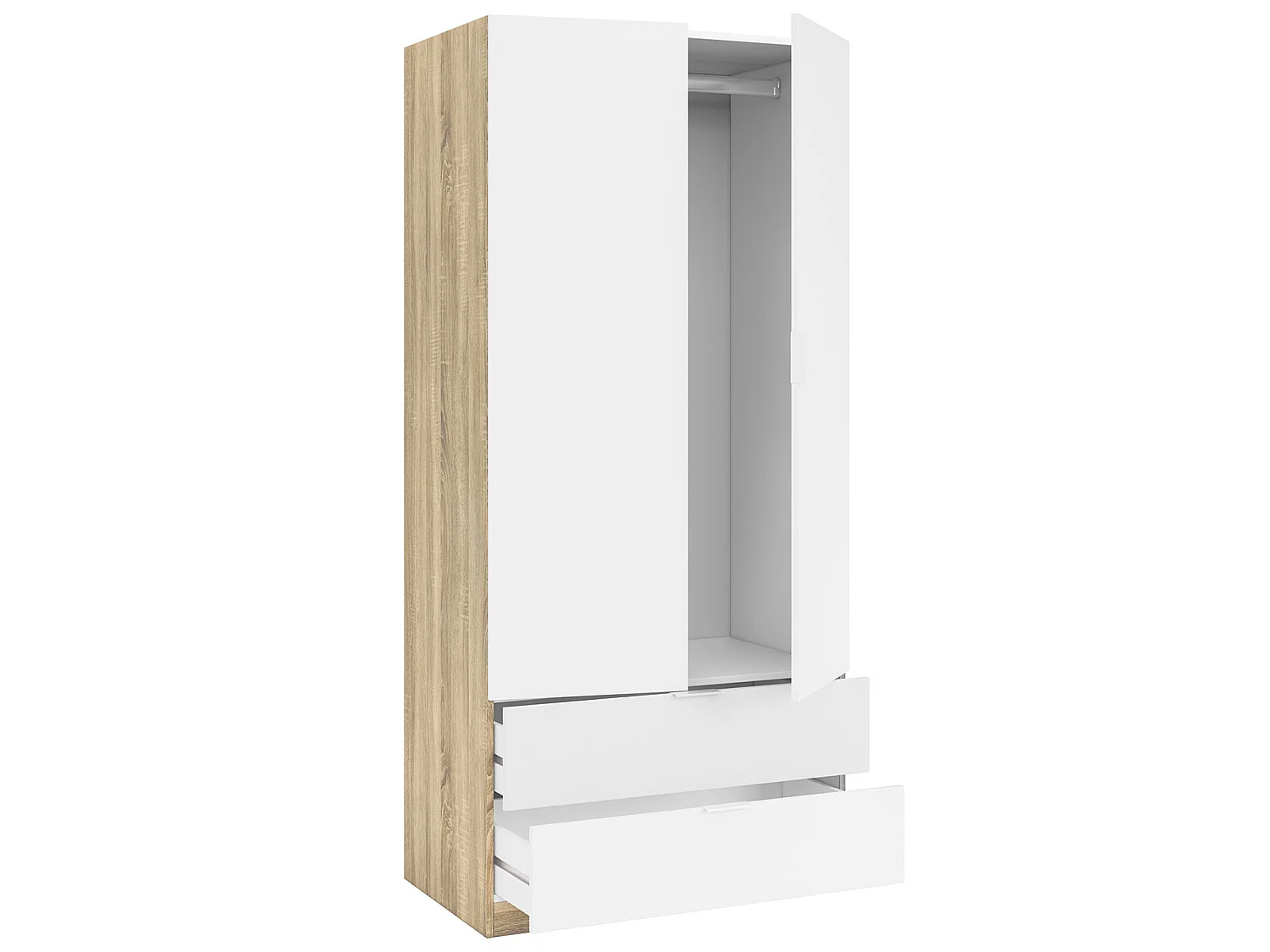 Armario ropero Nico 2 Puertas 2 Cajones Roble/Blanco, 81 cm Ancho 52 cm Profundo 180 cm Alto